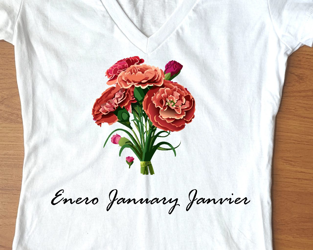 Flirty Women Tee January Birthday Flower Carnations