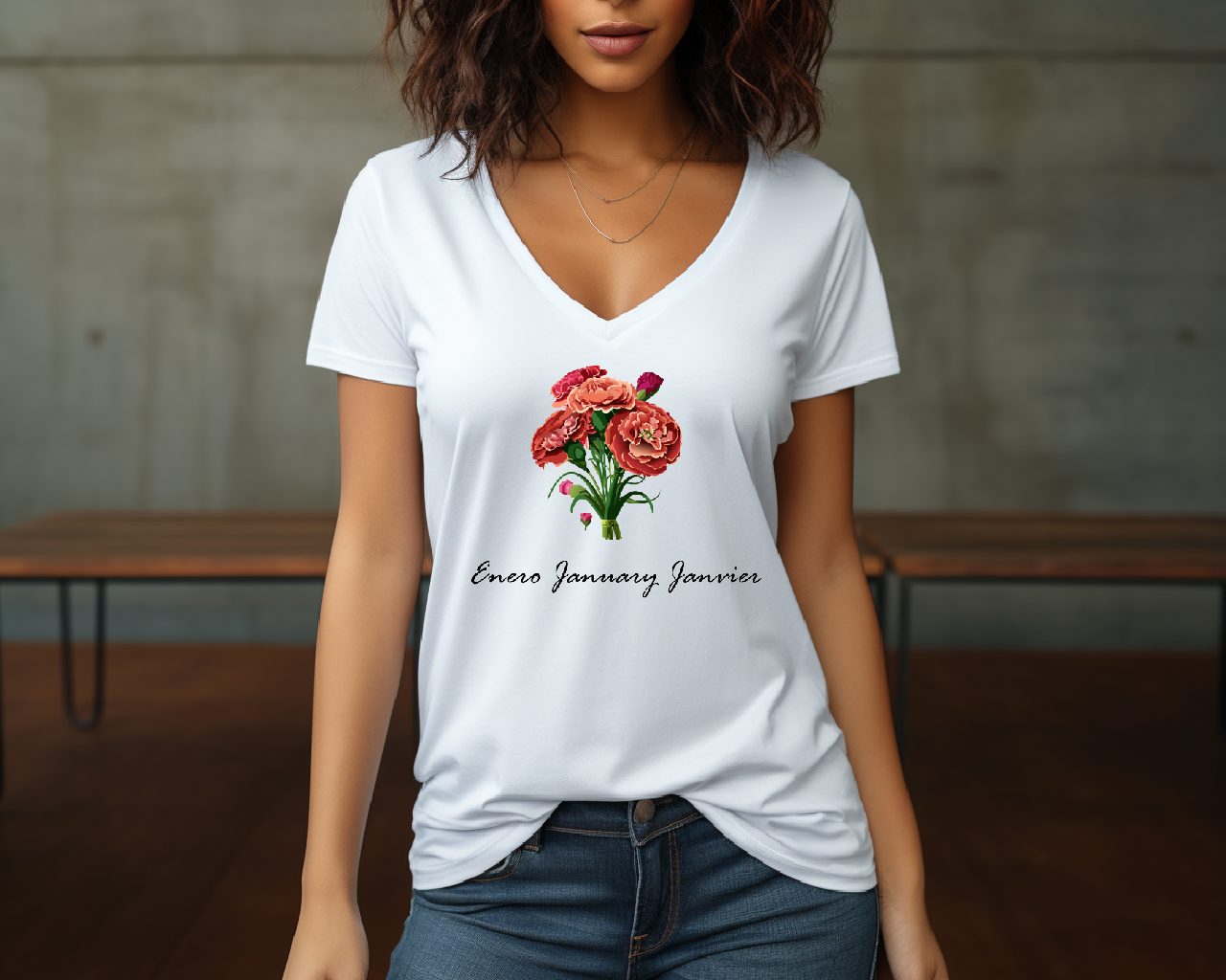 Flirty Women Tee January Birthday Flower Carnations