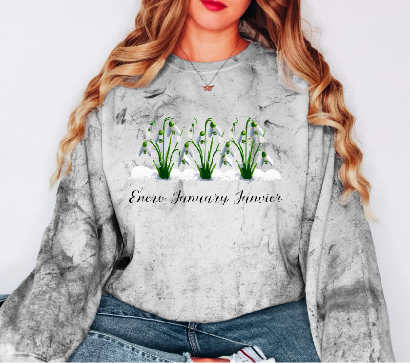Comfy Cozy Floral Sweatshirt January Birthday Flower Snowdrop