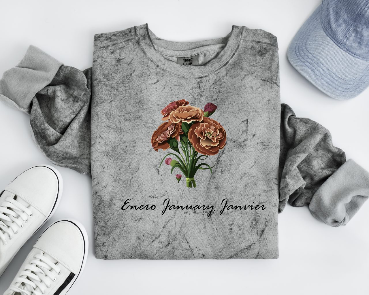 Comfy Cozy Floral Sweatshirt January Birthday Flower Carnation