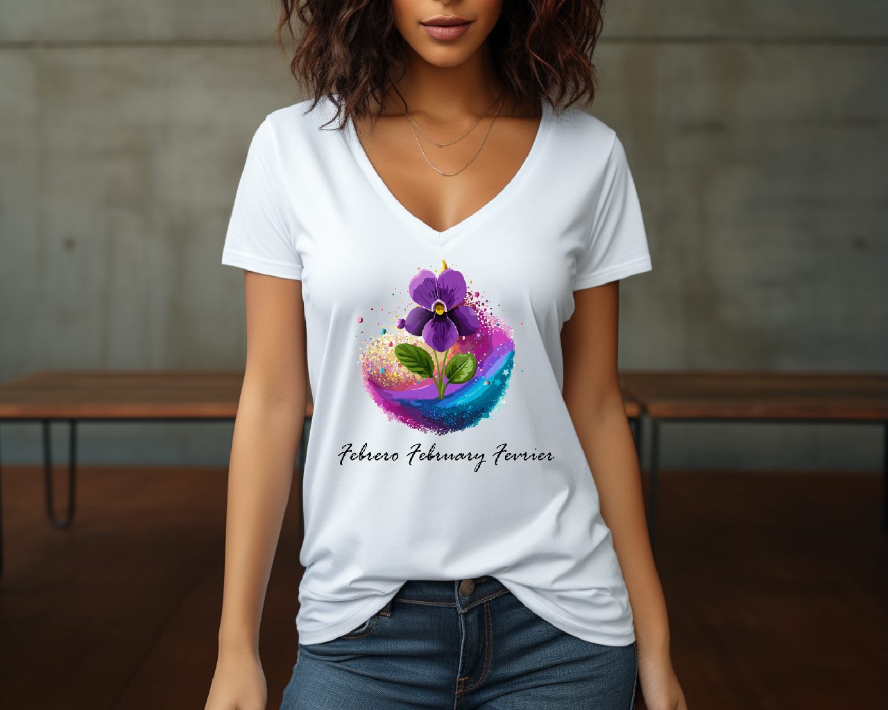 Flirty Woman Tee February Birthday Flower Violet