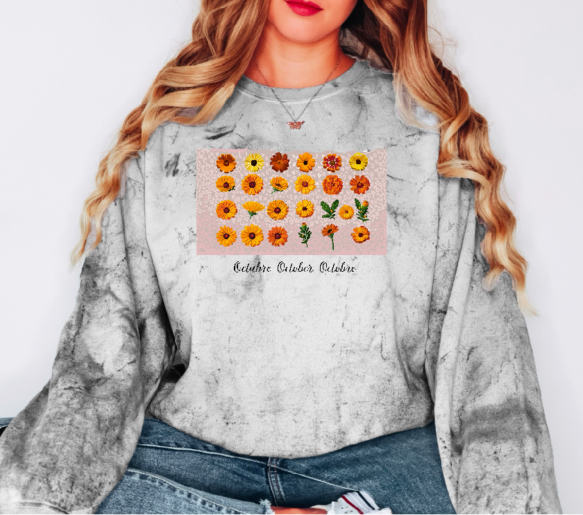 Comfy Cozy Floral Sweatshirt October Birthday Flower Marigold