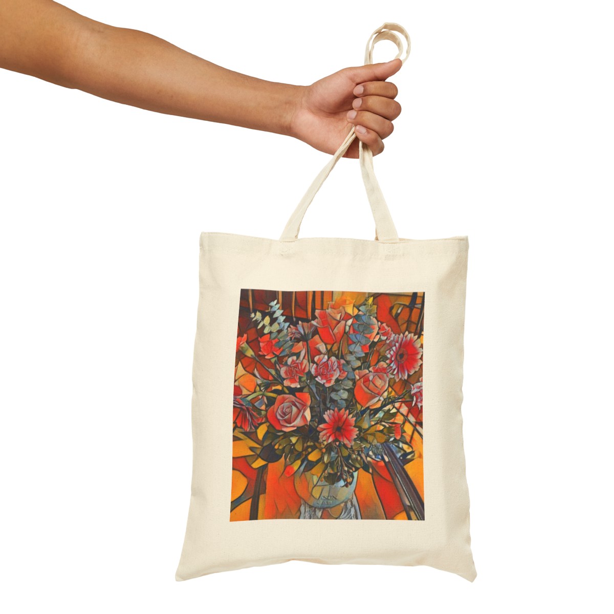 Vintage Floral Tote Bag | Retro Roses in Mason Jar Design | Organic Cotton Canvas