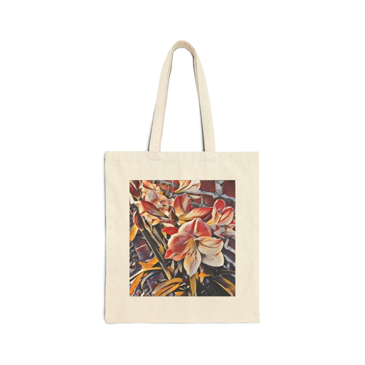 Chic Floral Carryall Tote - Retro Amaryllis Stonewall Sustainable Cotton Canvas