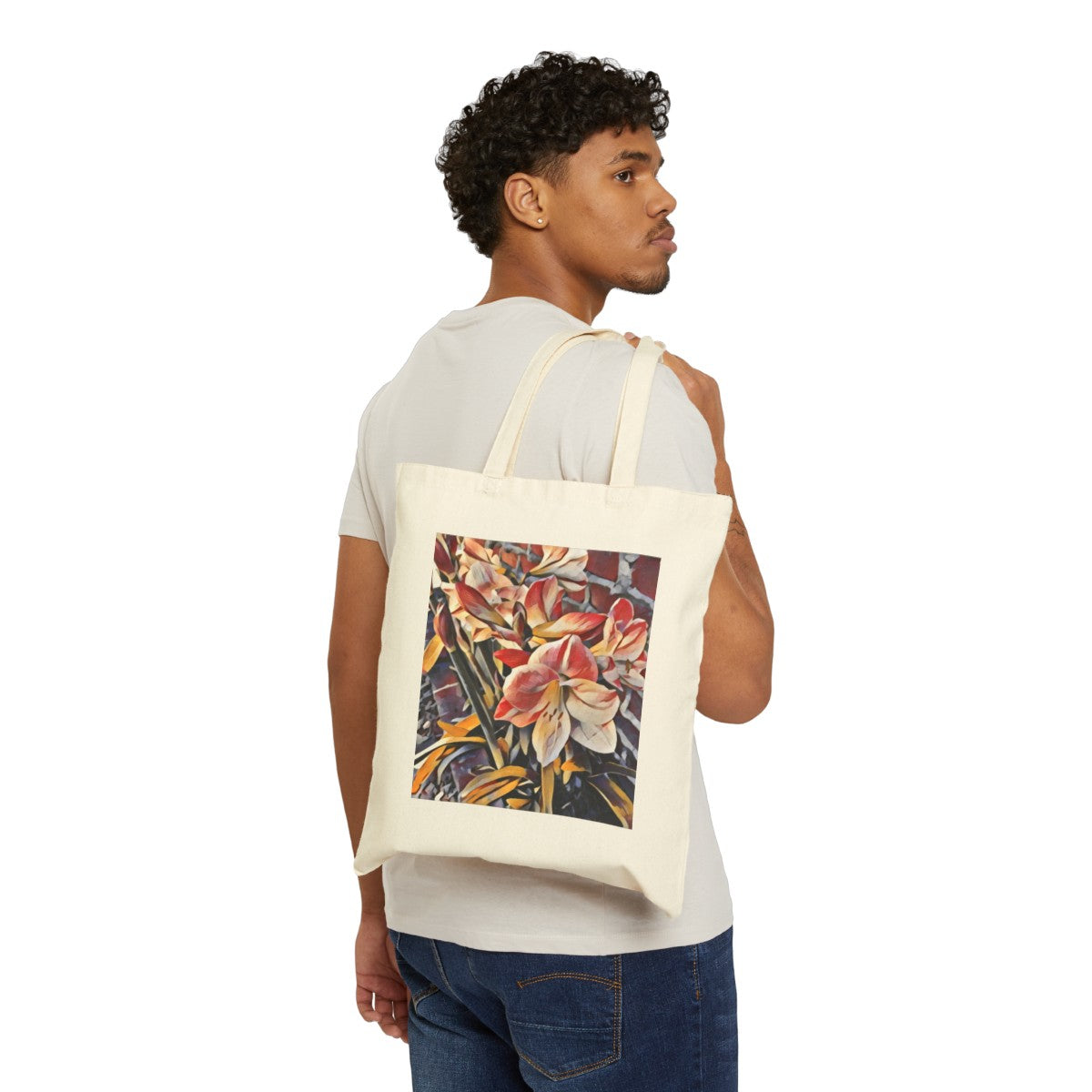 Chic Floral Carryall Tote - Retro Amaryllis Stonewall Sustainable Cotton Canvas