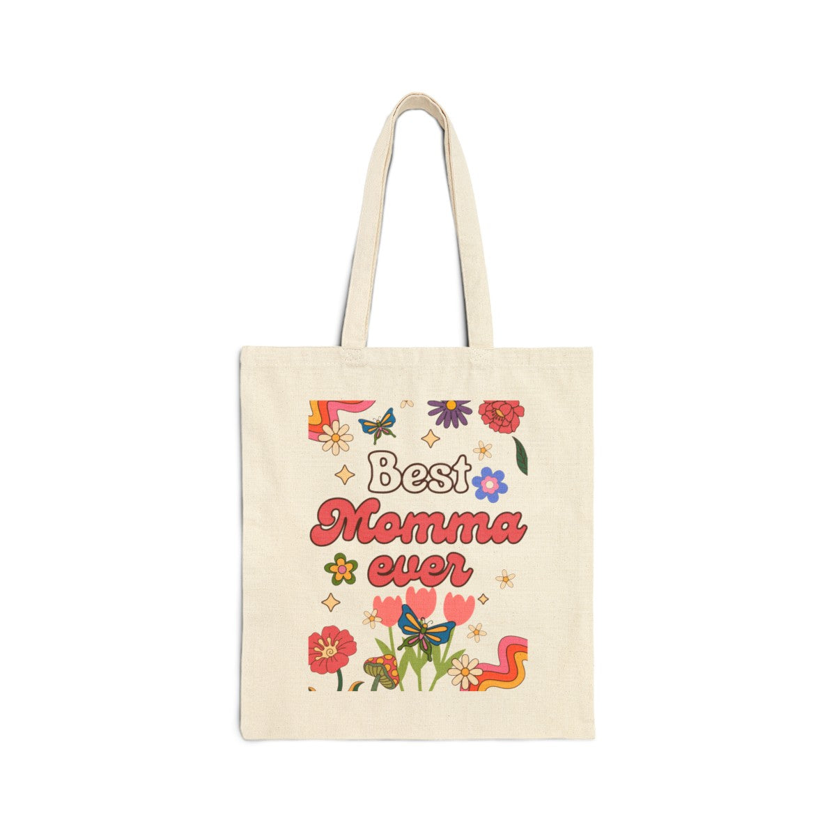 Best Momma Ever Retro Floral Canvas Tote