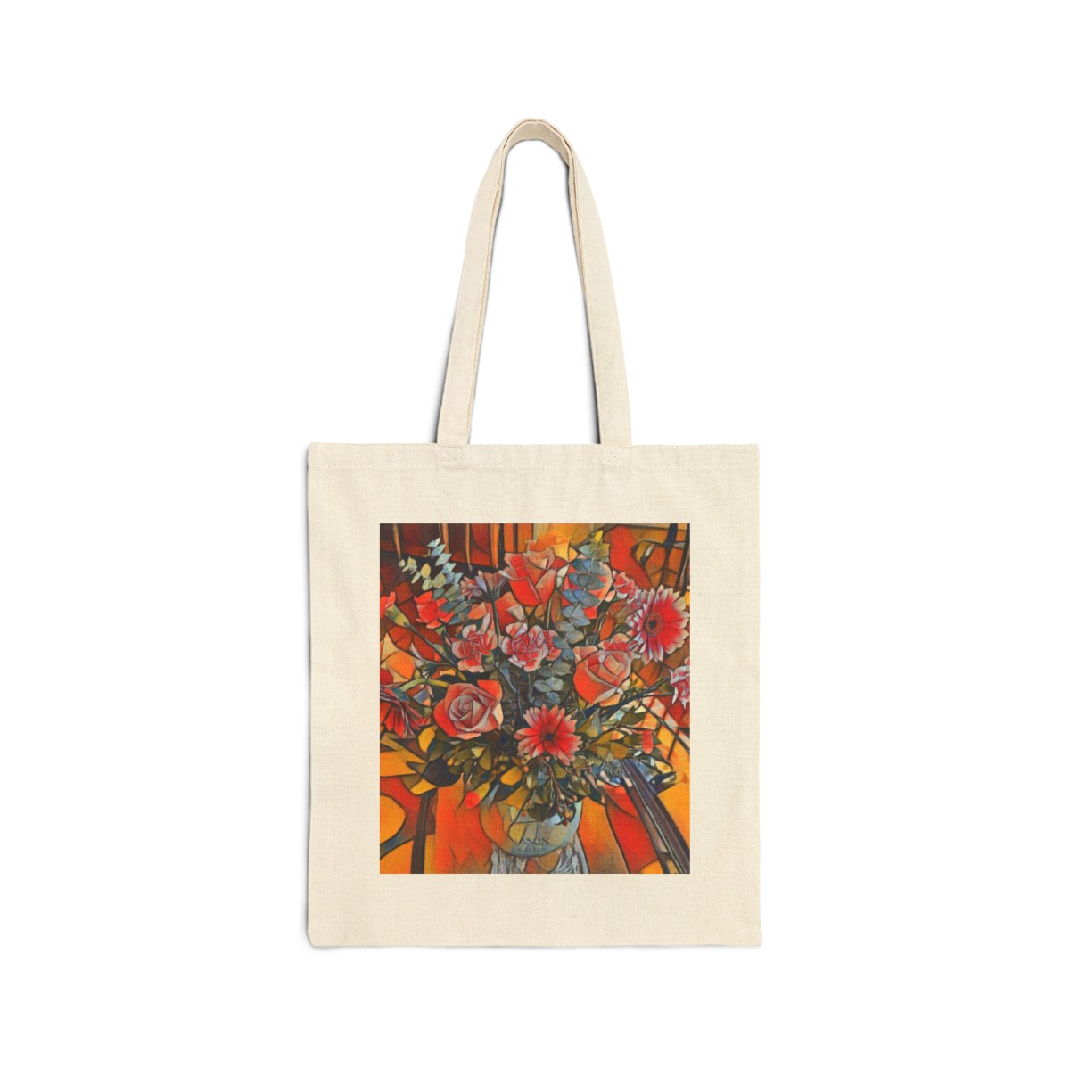 Vintage Floral Tote Bag | Retro Roses in Mason Jar Design | Organic Cotton Canvas