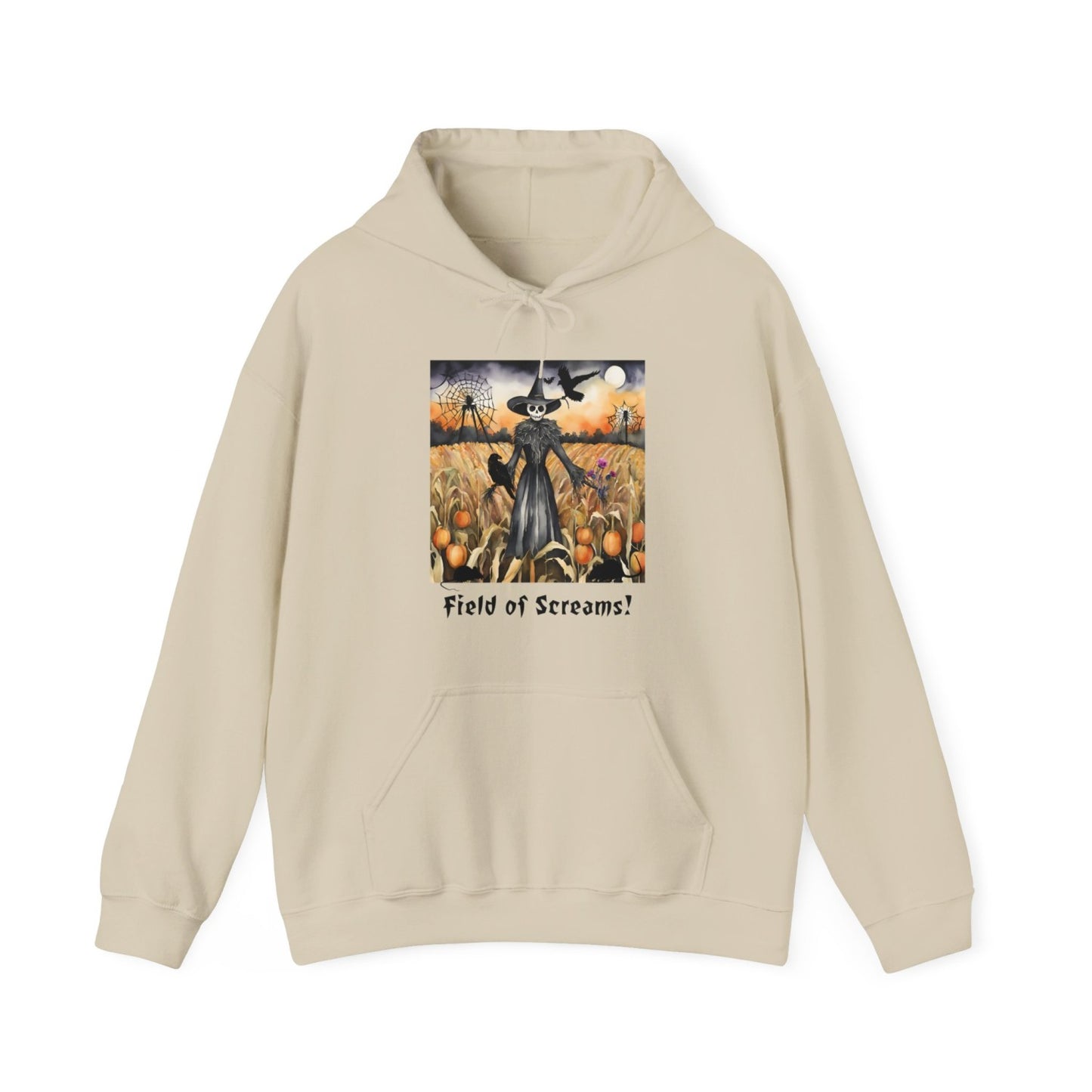 Comfy Halloween Hooded Sweatshirt Featuring Creepy Scarecrow