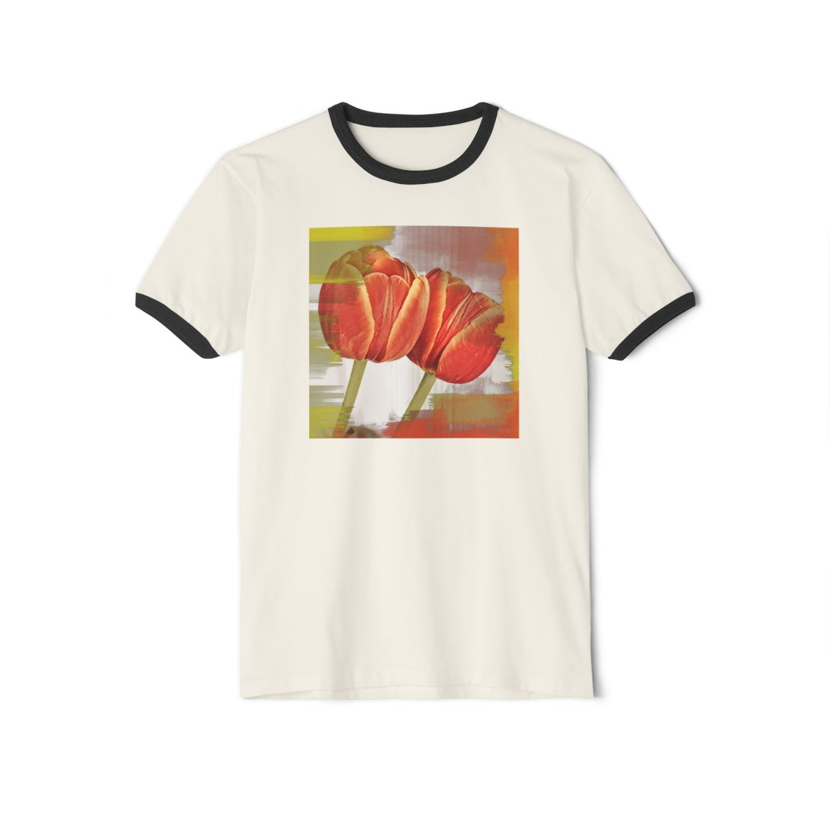 Vintage Style Comfy Cream T-Shirt with Orange Tulips
