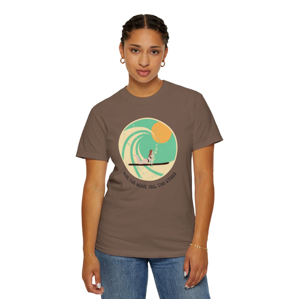 Stylish Surfer Themed T-shirt Featuring Riding Girl with Catchy Phrase