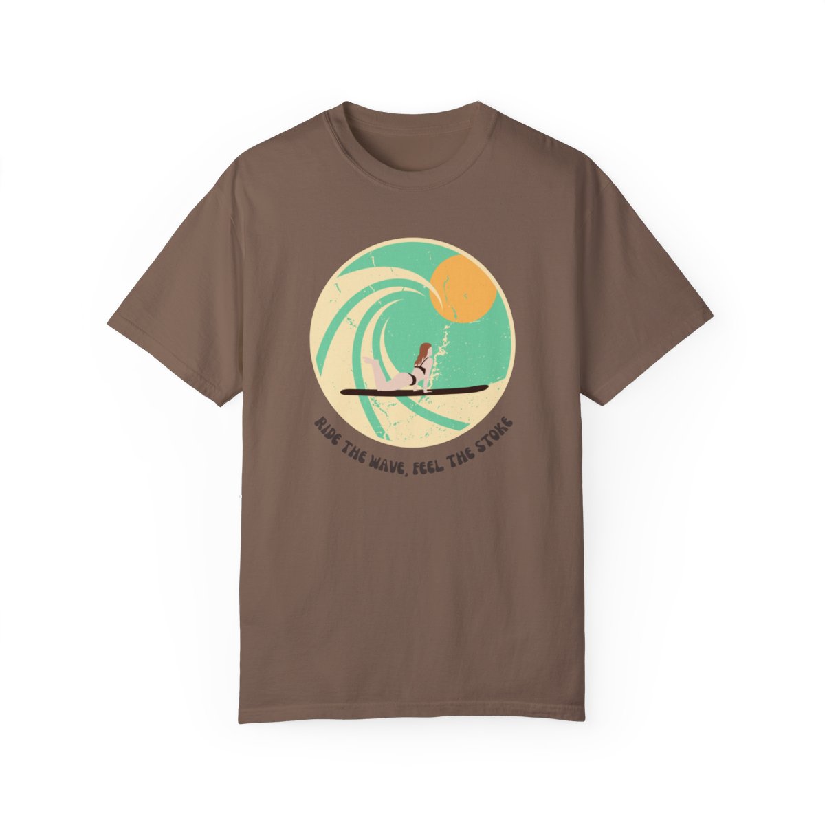 Stylish Surfer Themed T-shirt Featuring Riding Girl with Catchy Phrase