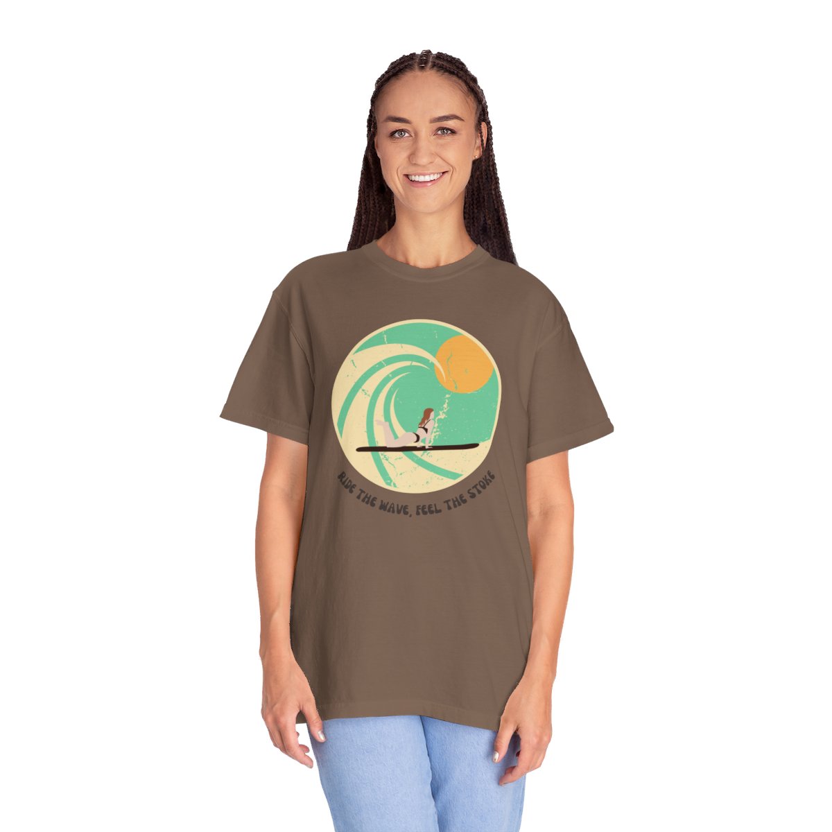 Stylish Surfer Themed T-shirt Featuring Riding Girl with Catchy Phrase