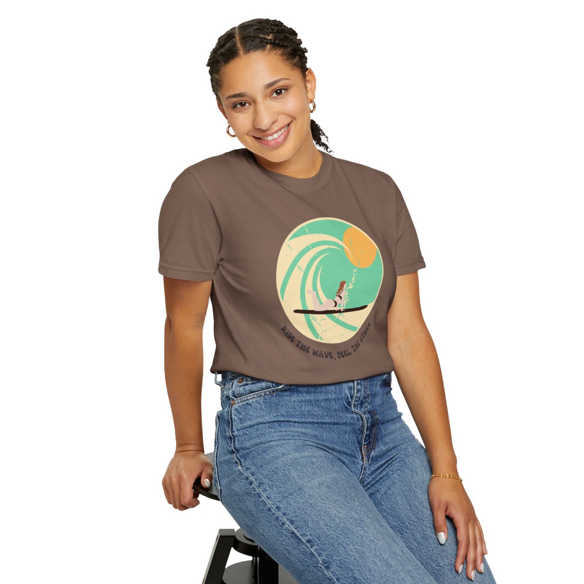 Stylish Surfer Themed T-shirt Featuring Riding Girl with Catchy Phrase
