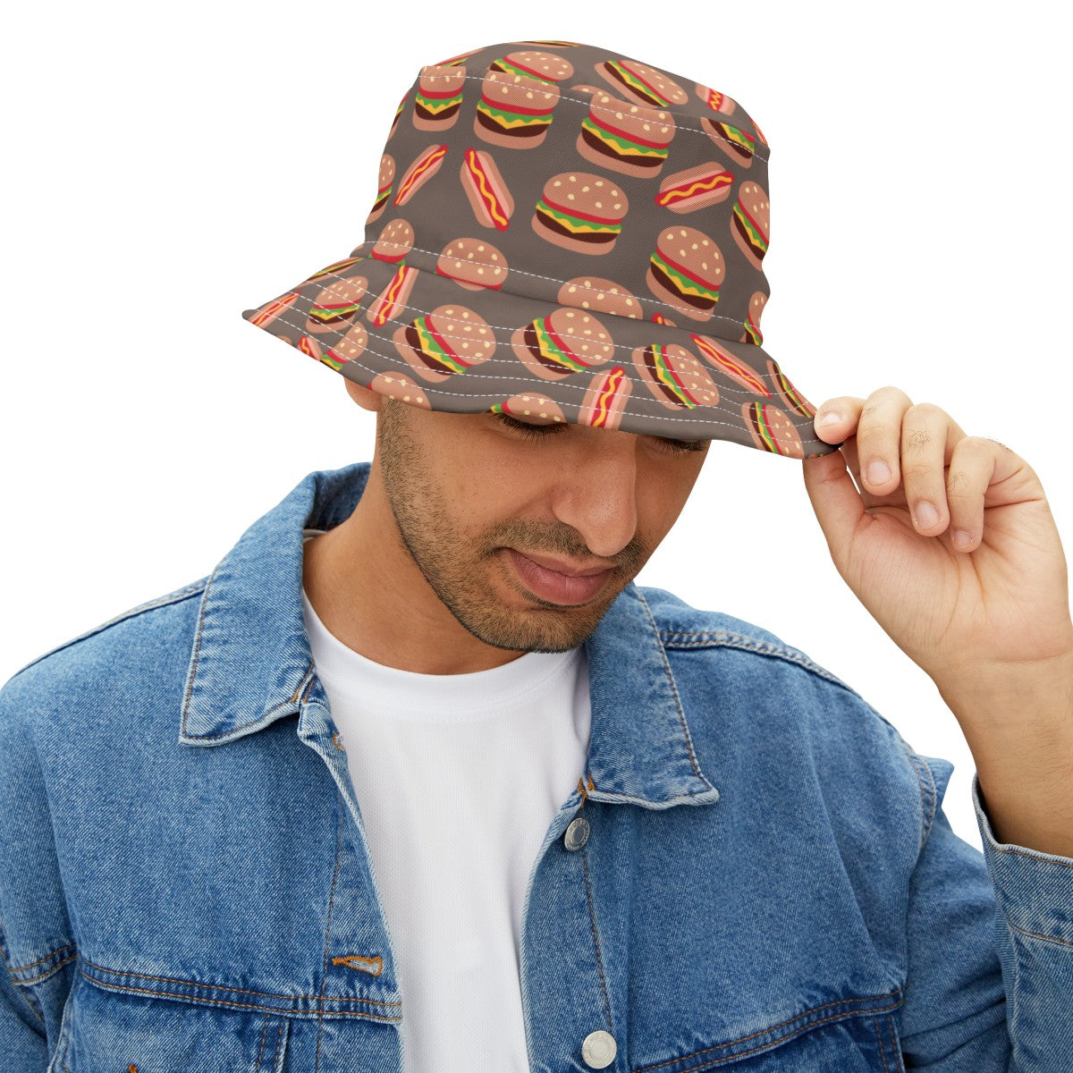 Stylish Bucket Hat with Humorous Hamburger & Hot Dog Pattern