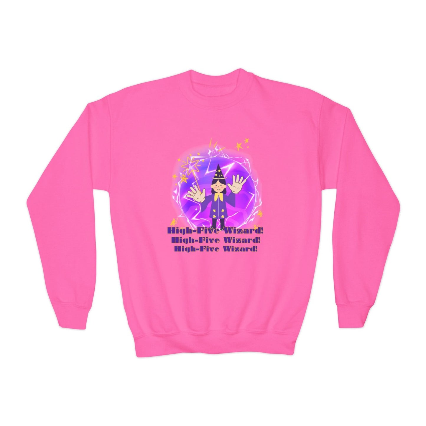 Cozy Youth Crewneck Sweatshirt Featuring High-Five Wizard