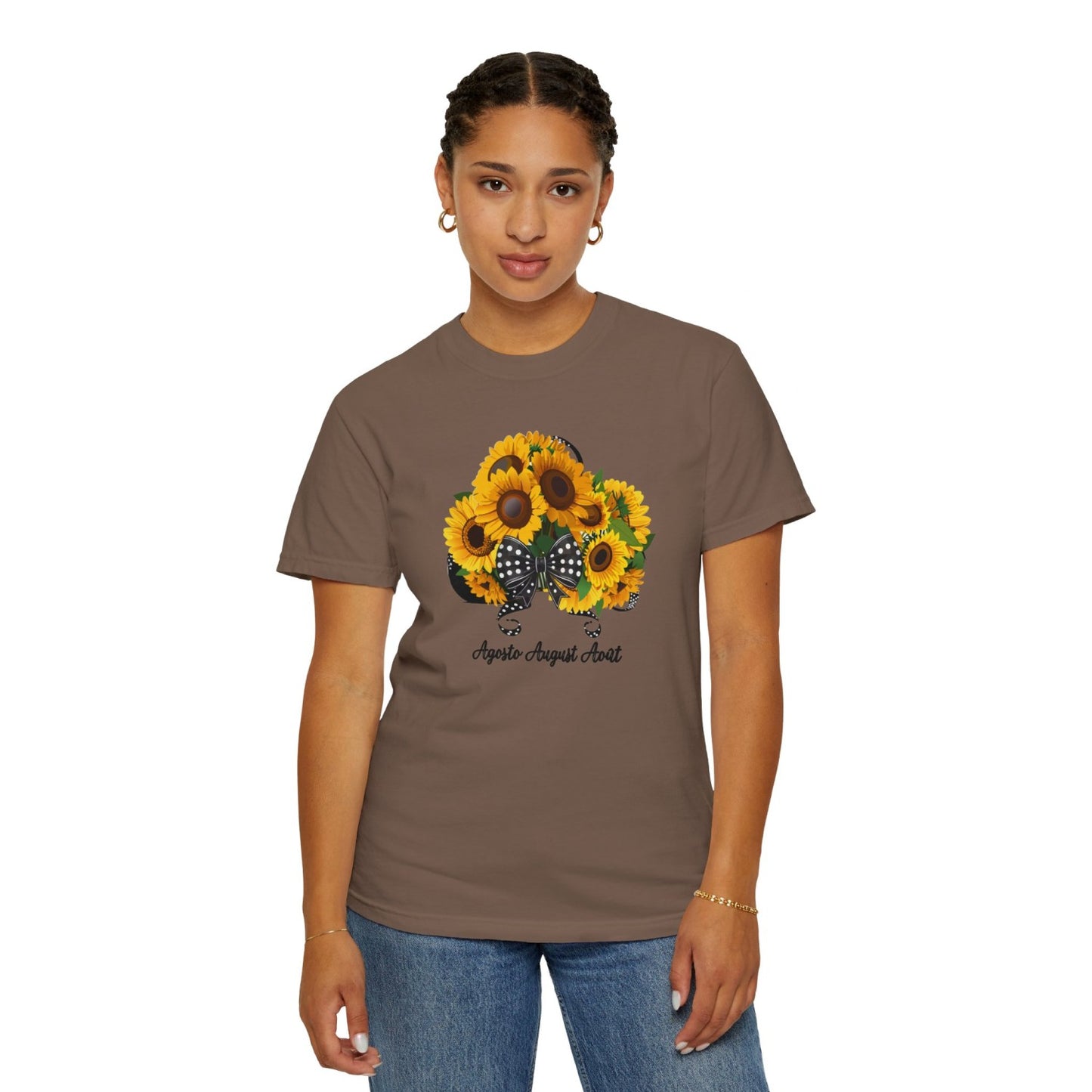 August Inspired Floral T-Shirt Featuring Sunflowers Bouquet