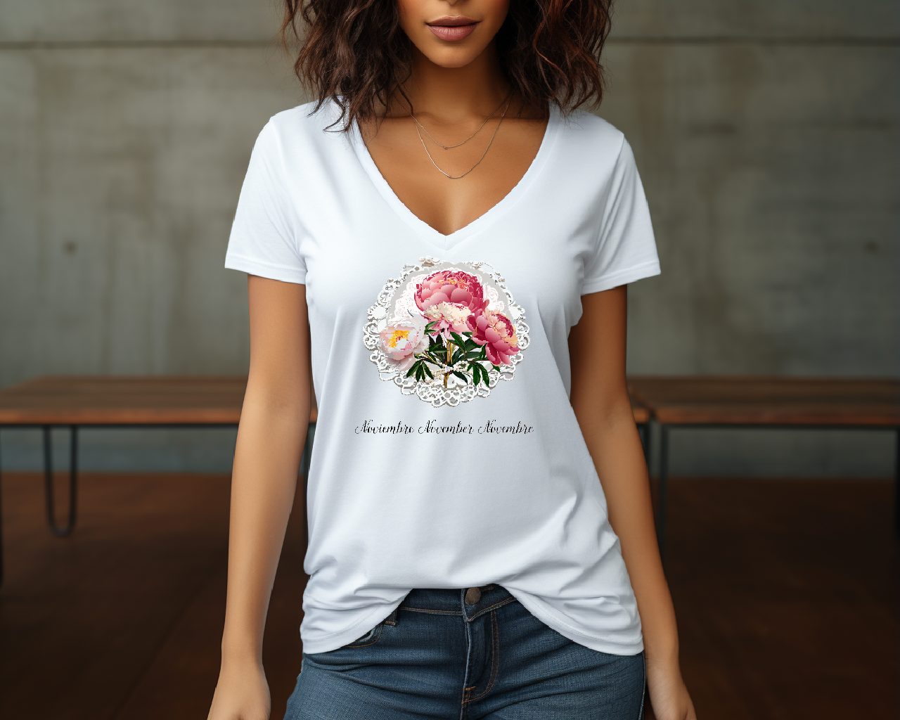 Flirty Women Tee November Birthday Flower Peonies