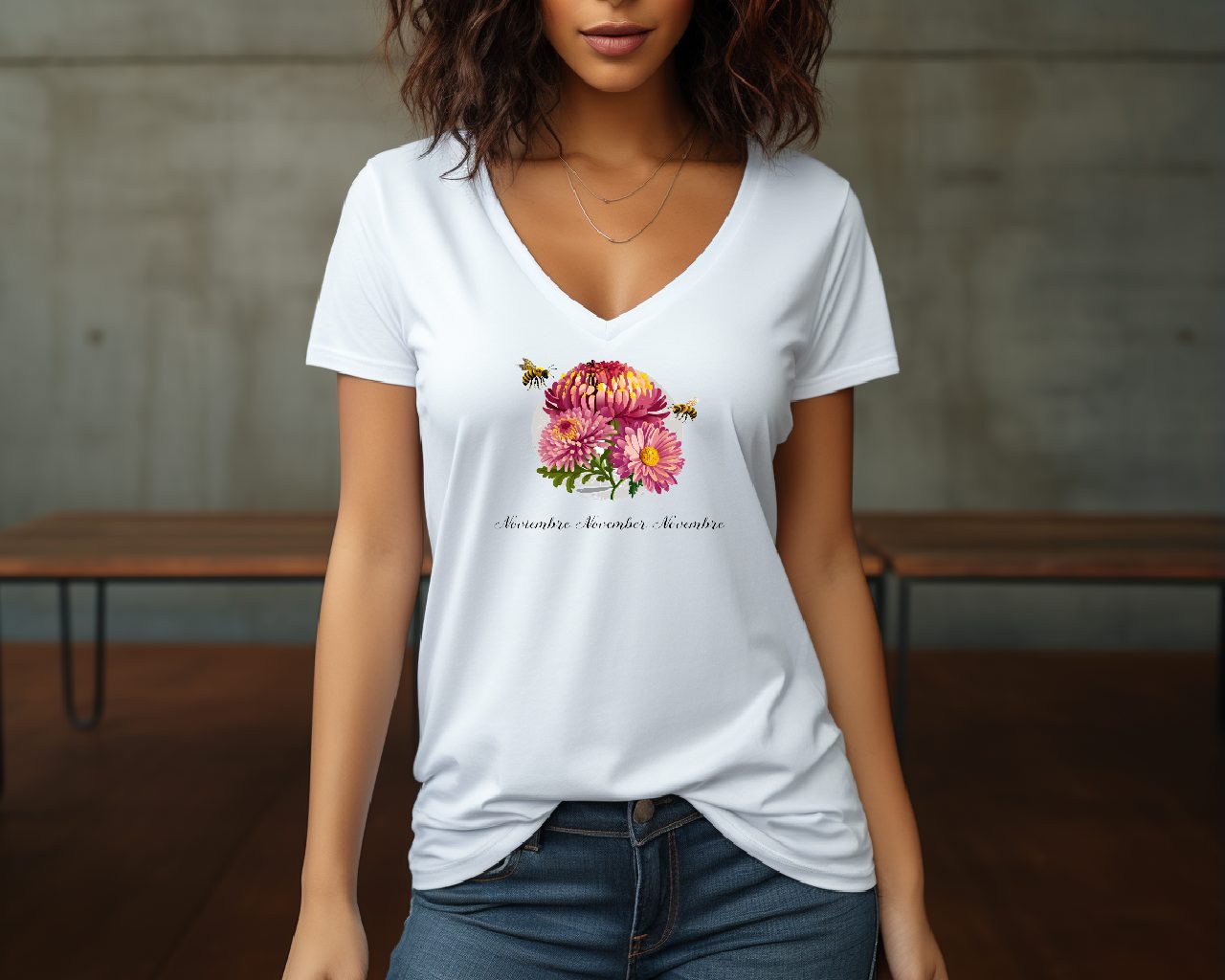 Flirty Women Tee November Birthday Flower Chrysanthemums