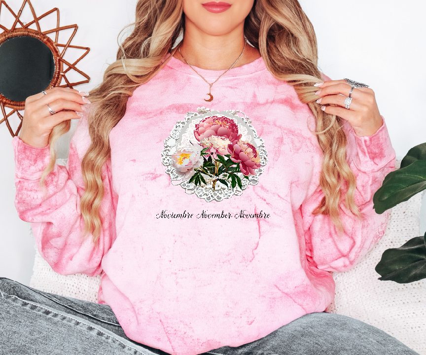 Comfy Cozy Floral Sweatshirt November Birthday Flower Peonies