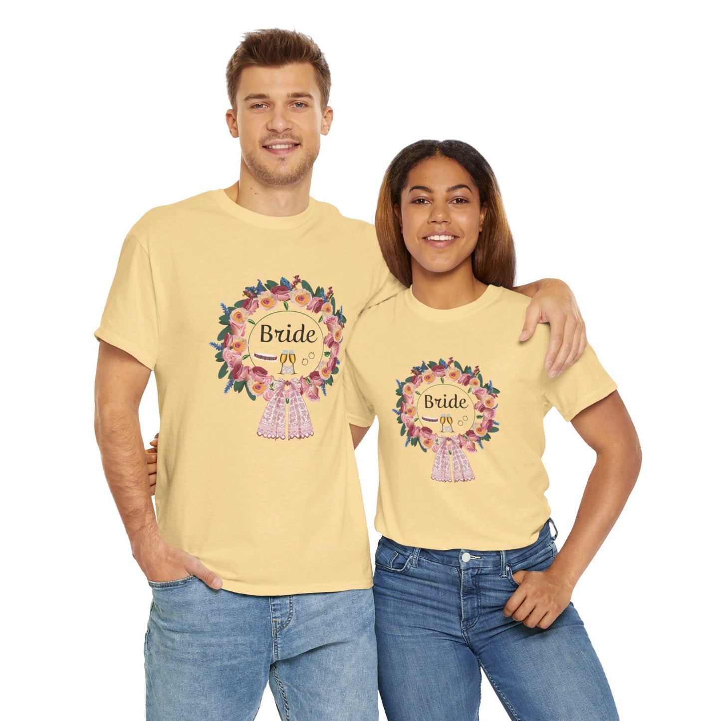 Bride Floral Wreath Heavy Cotton Bachelorette Party Tee