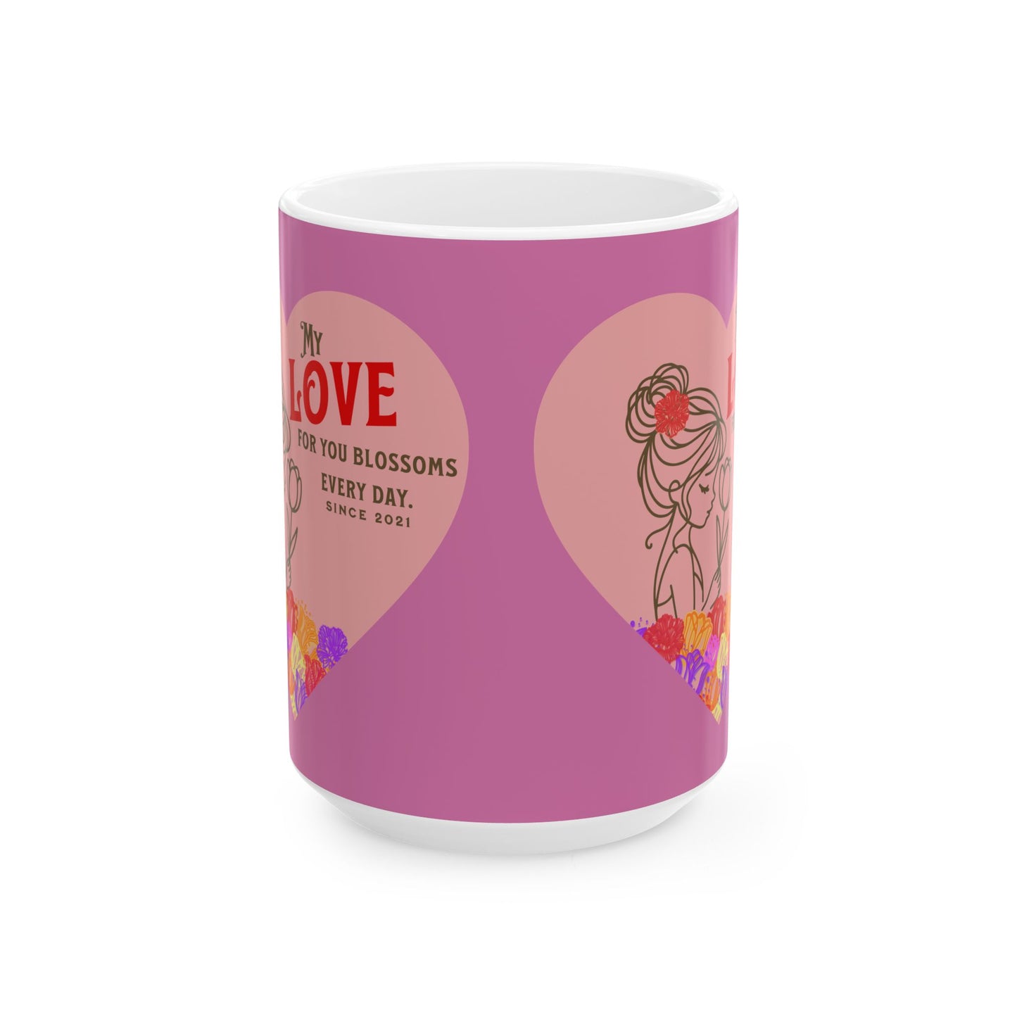 Blossoming Love Collection Ceramic Mug in Pink, (11oz, 15oz)