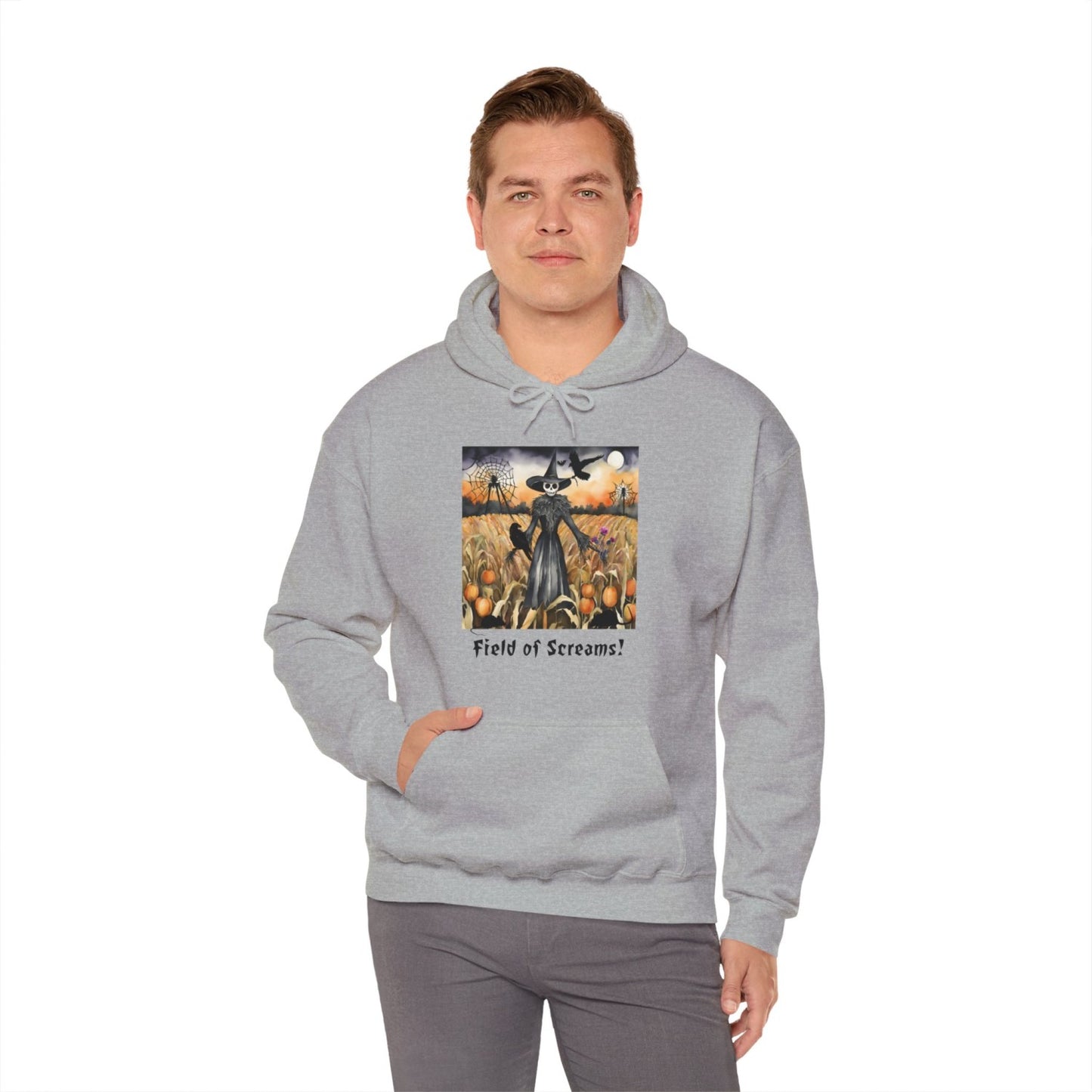 Comfy Halloween Hooded Sweatshirt Featuring Creepy Scarecrow
