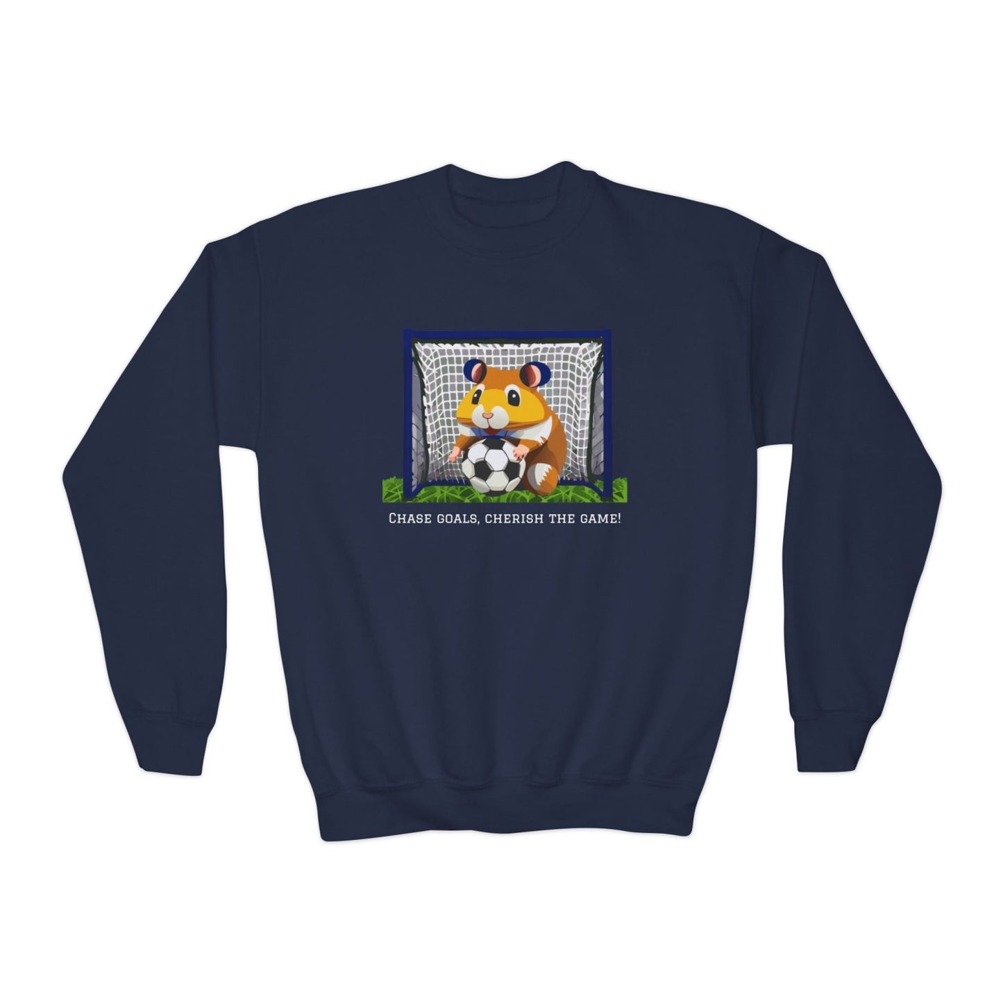 Cozy Youth Crewneck Sweatshirt Featuring Soccer Hammy