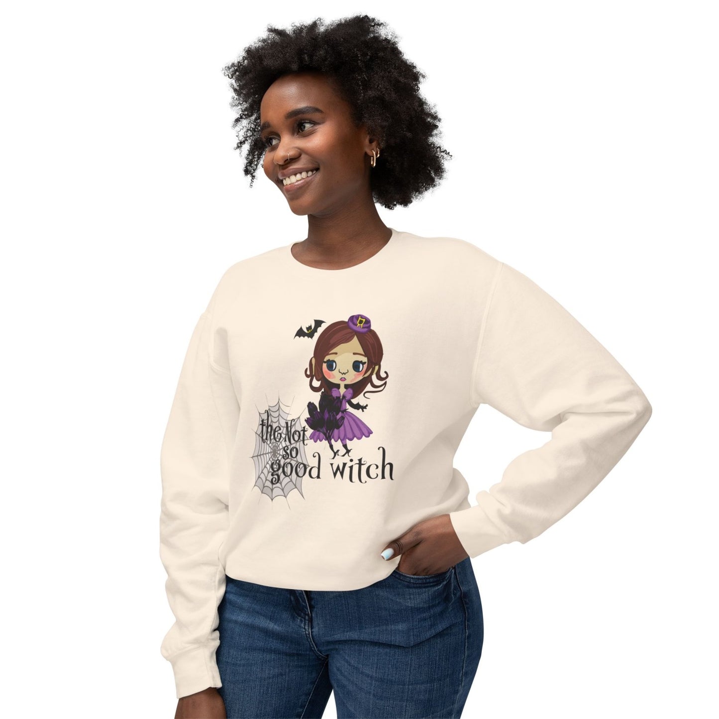 Vintage Inspired Halloween Sweatshirt Featuring A Naughty Witch