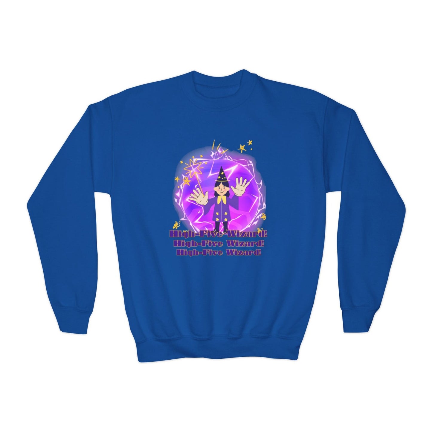 Cozy Youth Crewneck Sweatshirt Featuring High-Five Wizard