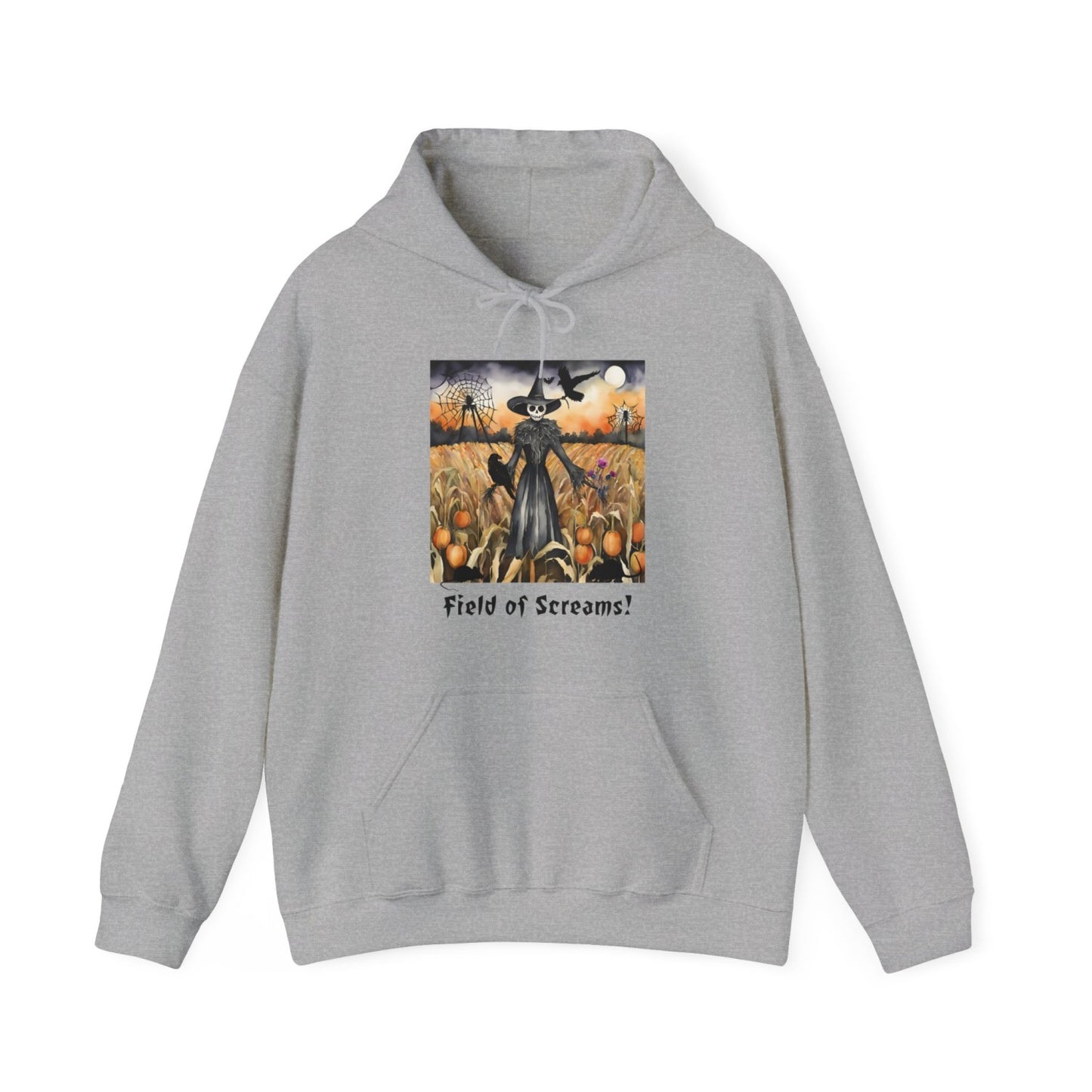 Comfy Halloween Hooded Sweatshirt Featuring Creepy Scarecrow