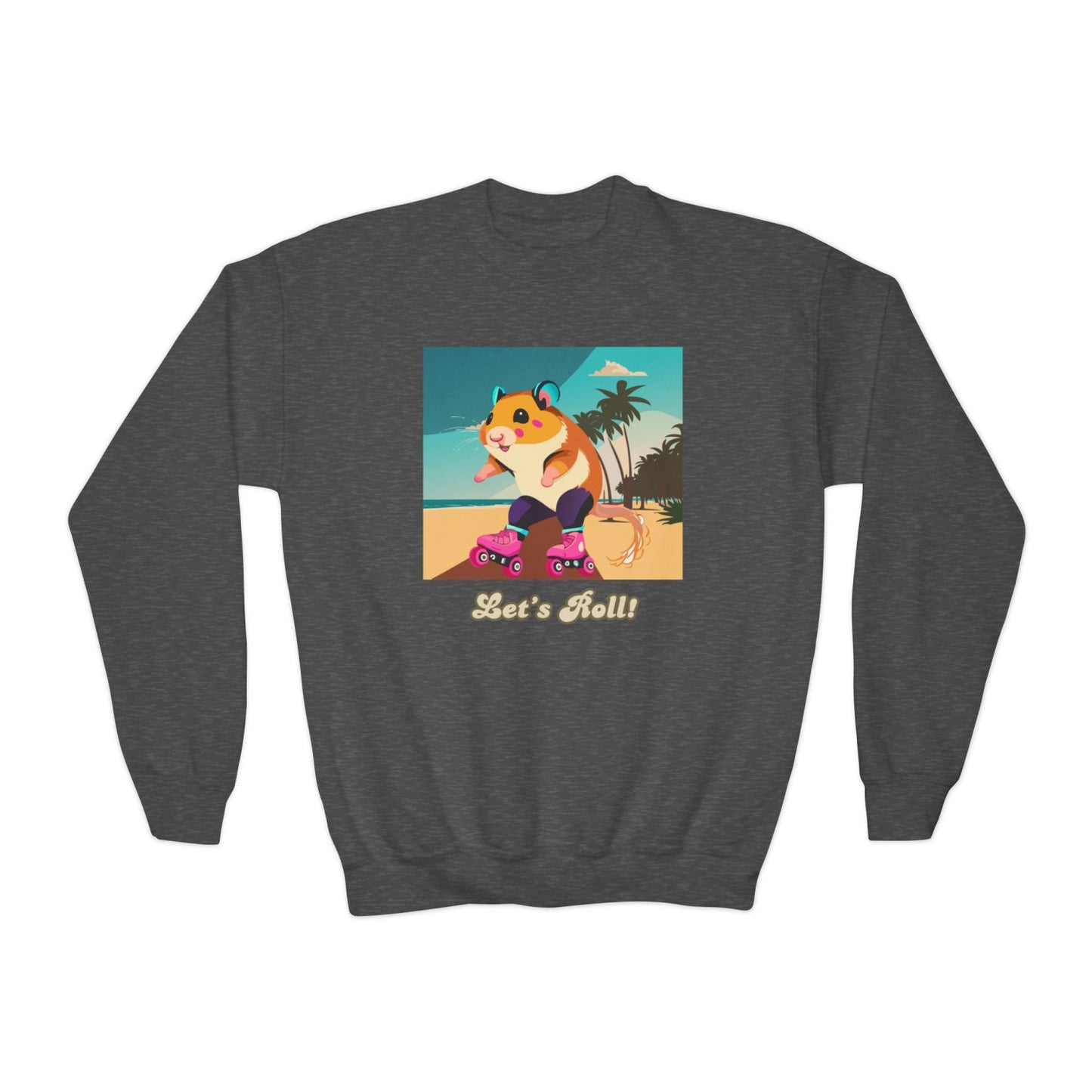 Cozy Youth Crewneck Sweatshirt Featuring Roller Skating Hammy