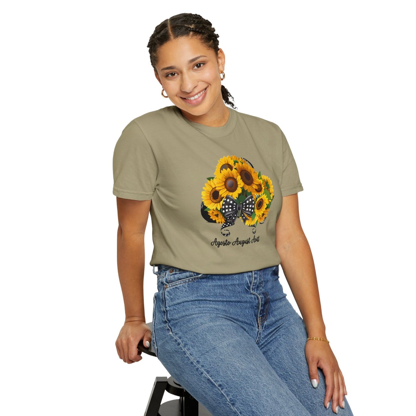 August Inspired Floral T-Shirt Featuring Sunflowers Bouquet