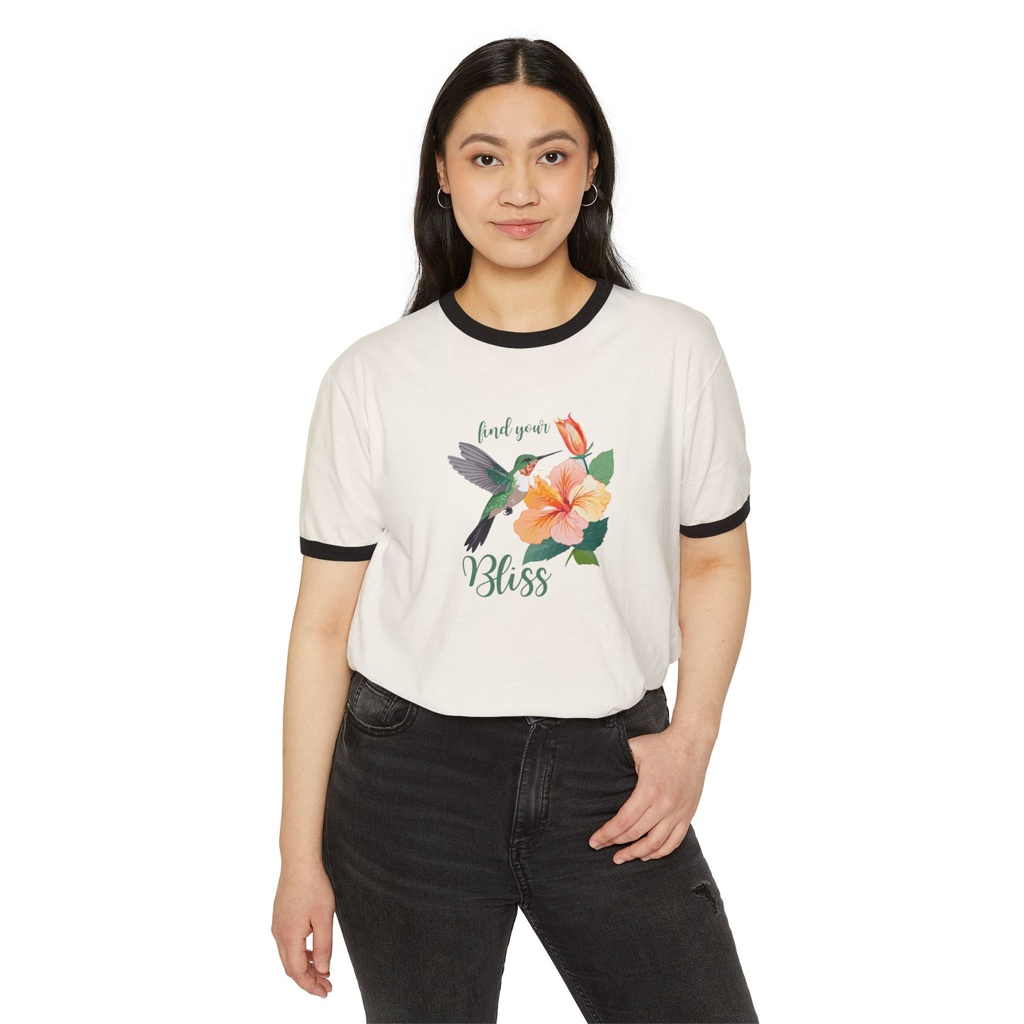 Floral Bliss Cotton Ringer T-Shirt - Nature Inspired Design