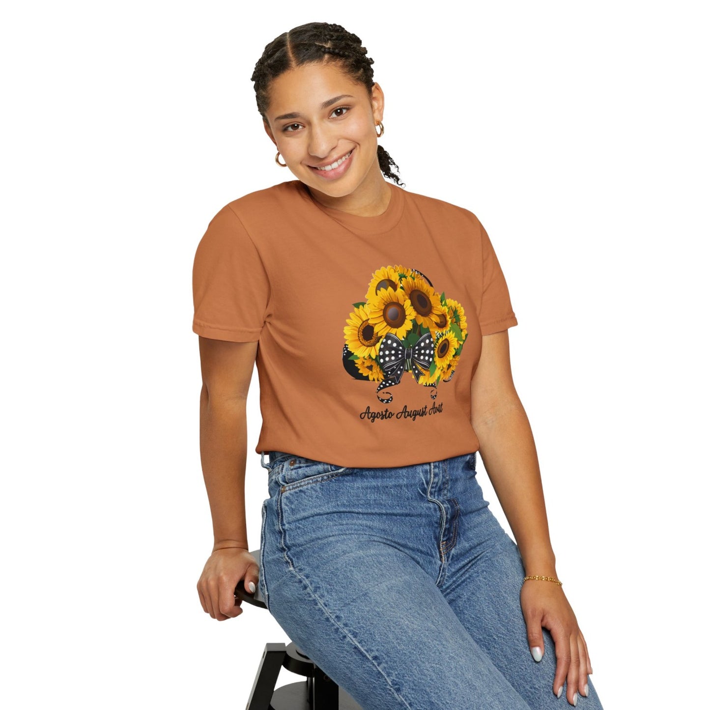 August Inspired Floral T-Shirt Featuring Sunflowers Bouquet