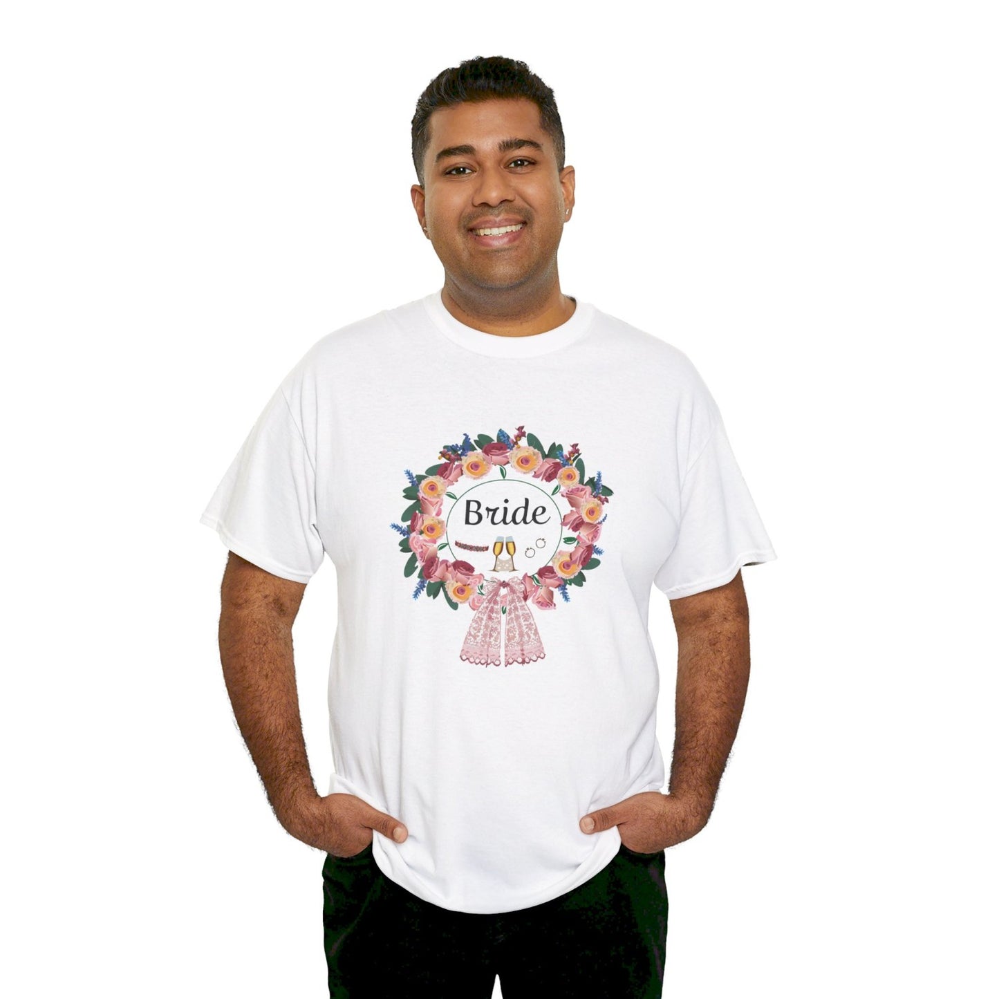 Bride Floral Wreath Heavy Cotton Bachelorette Party Tee