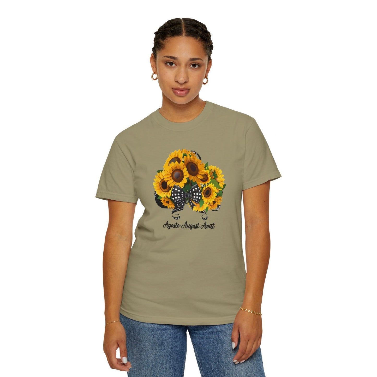 August Inspired Floral T-Shirt Featuring Sunflowers Bouquet
