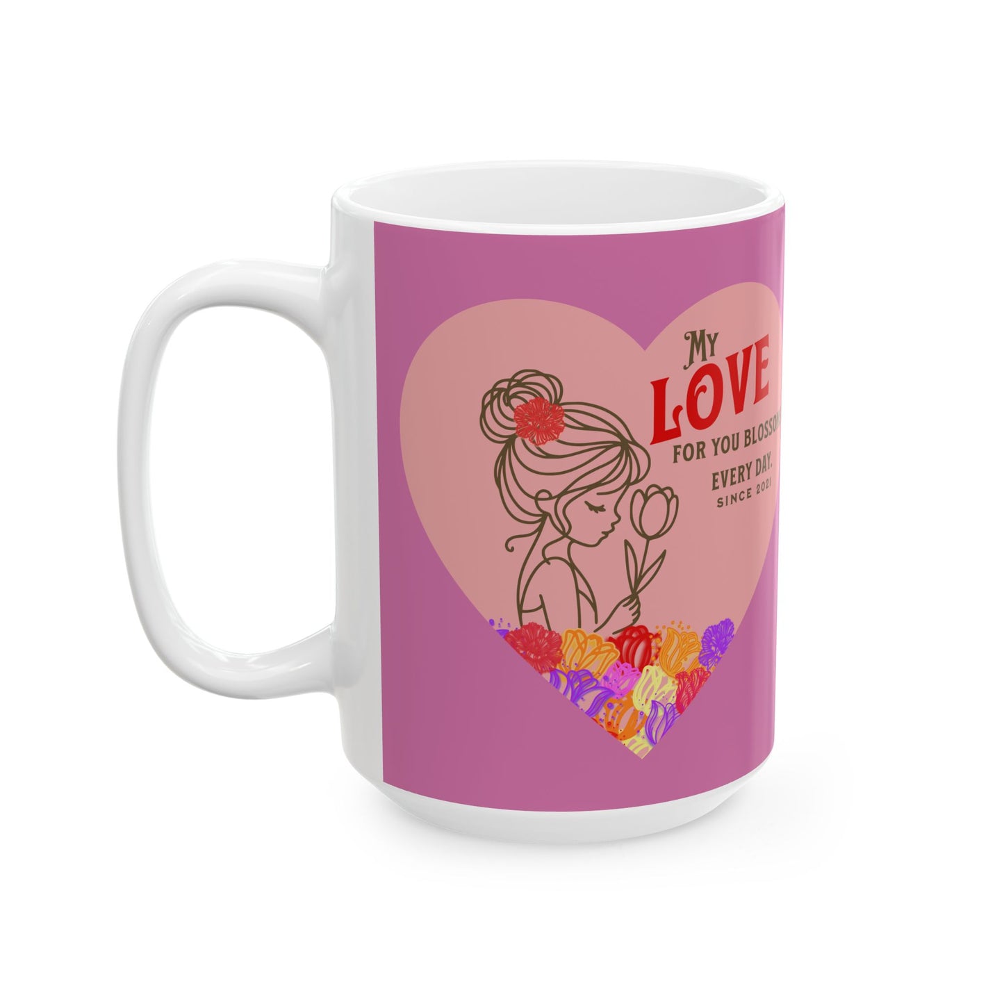 Blossoming Love Collection Ceramic Mug in Pink, (11oz, 15oz)