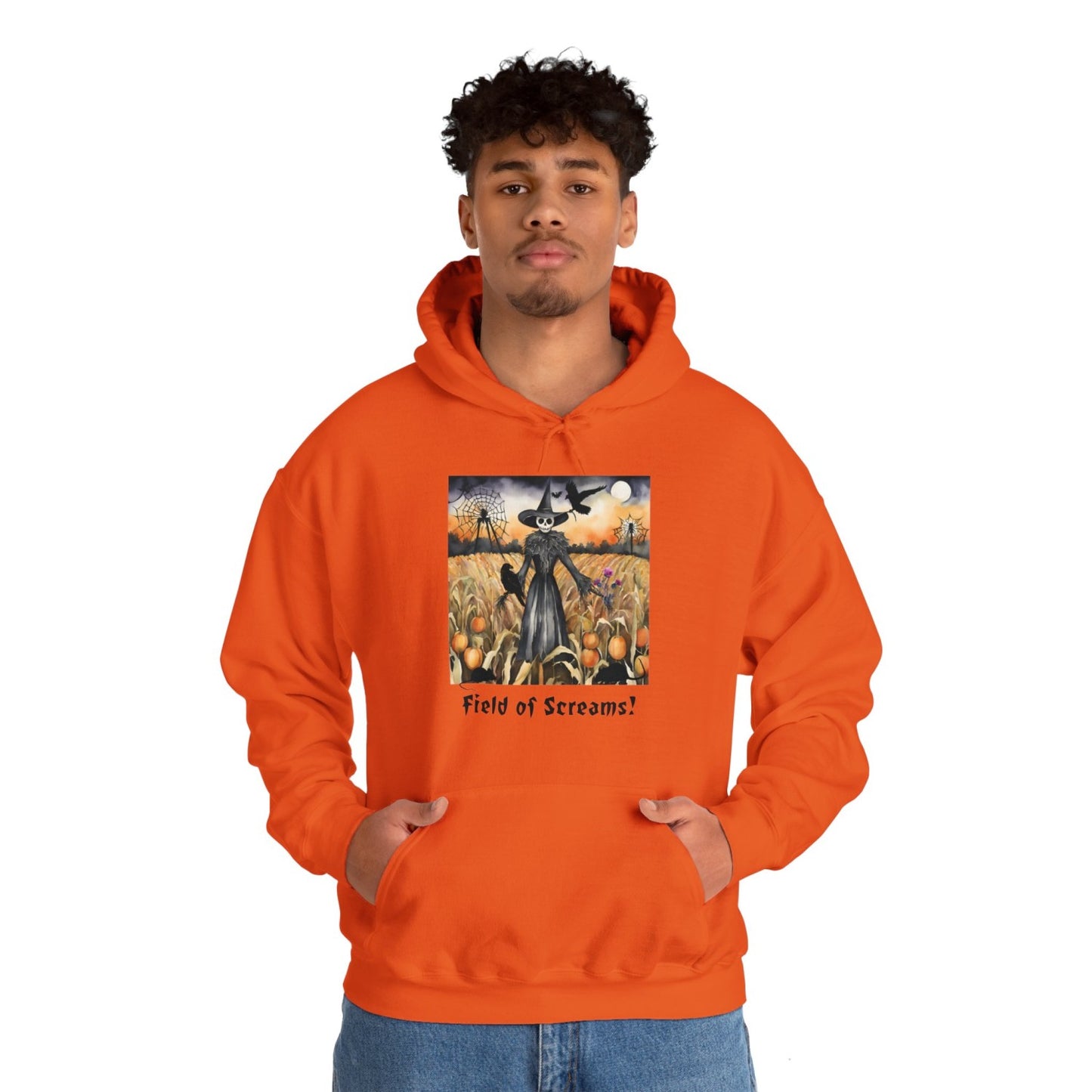 Comfy Halloween Hooded Sweatshirt Featuring Creepy Scarecrow