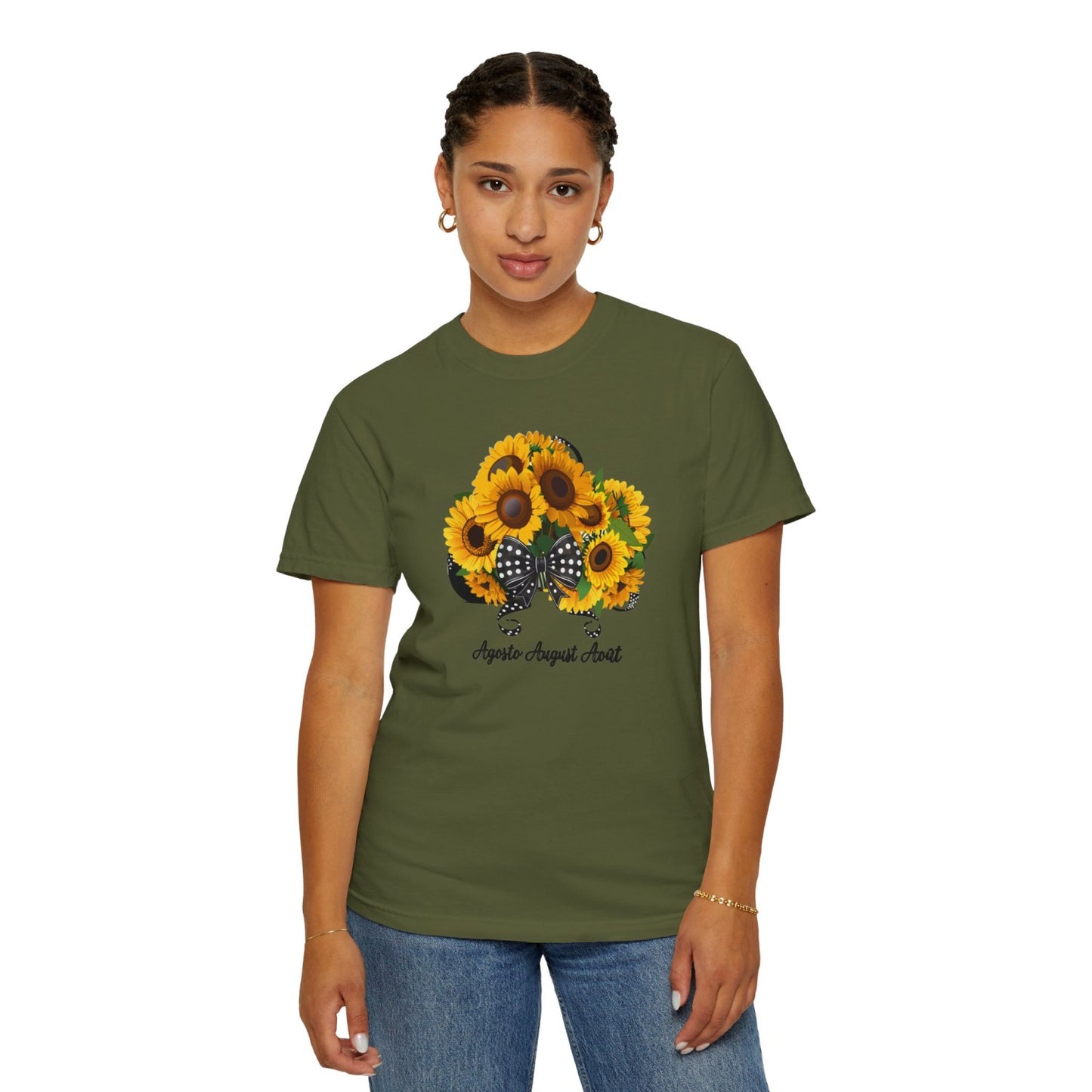 August Inspired Floral T-Shirt Featuring Sunflowers Bouquet