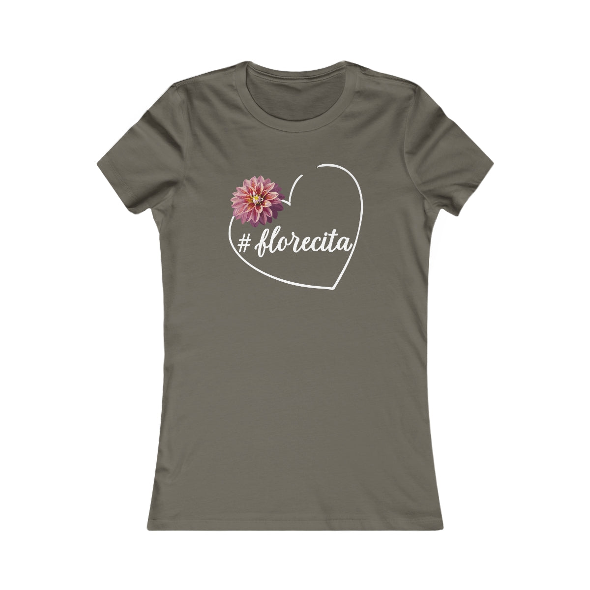 Cute Black Tee for Women with Pink Dahlia & Hashtag Florecita Heart