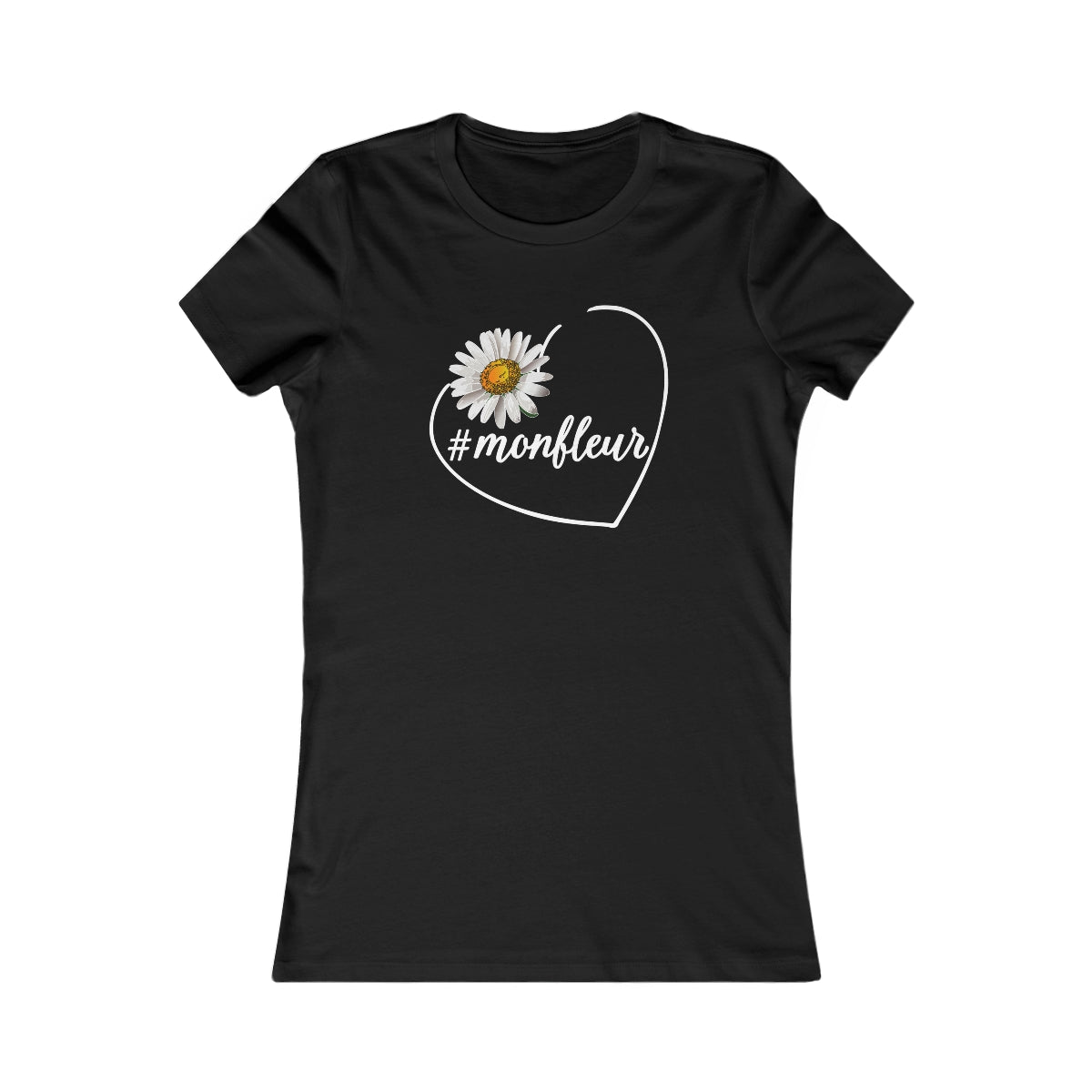 Cute Black Tee for Women with Daisy and French Hashtag Design