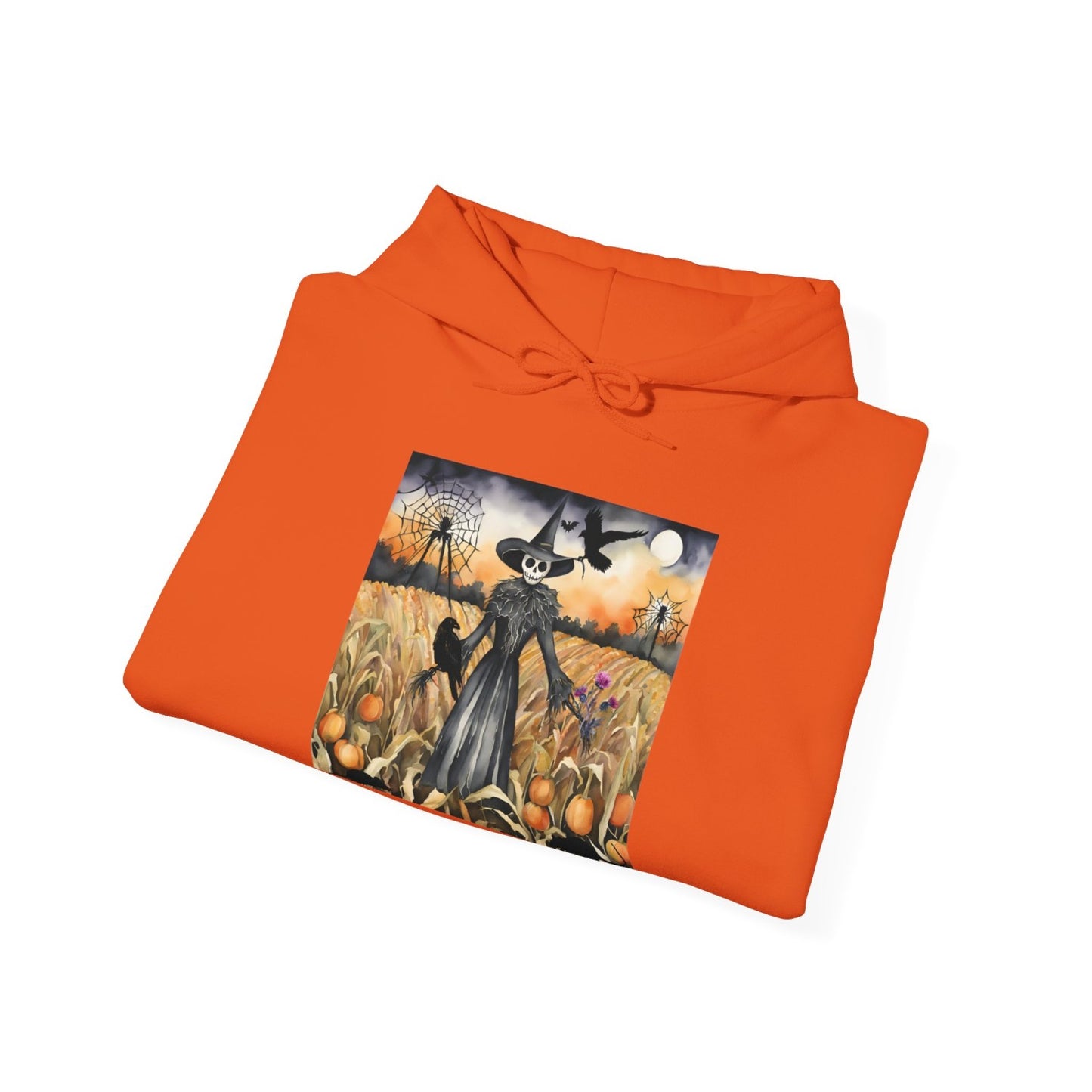 Comfy Halloween Hooded Sweatshirt Featuring Creepy Scarecrow