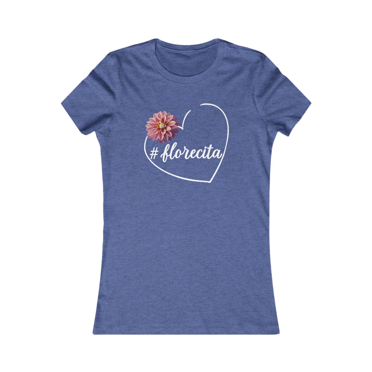 Cute Black Tee for Women with Pink Dahlia & Hashtag Florecita Heart
