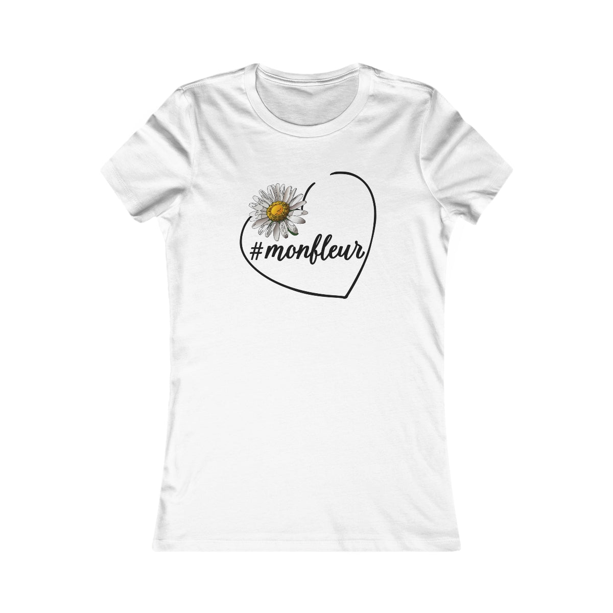 Cute White Tee for Women with Daisy and French Hashtag Design
