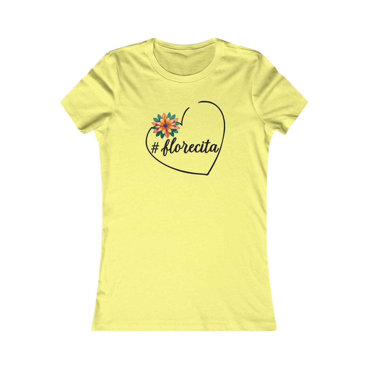 Cute White Tee for Women with Orange Dahlia & Hashtag Florecita Heart