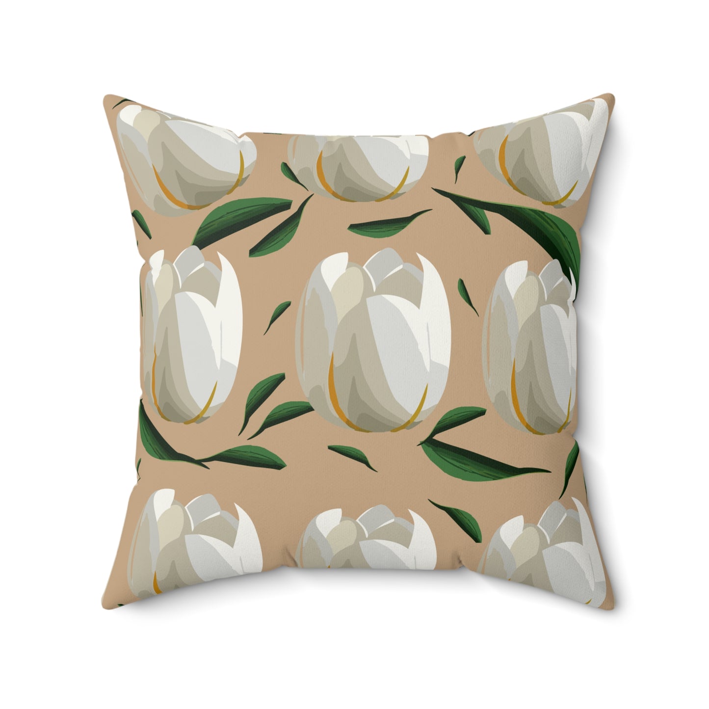 White Tulips and Sand Spun Polyester Square Pillow
