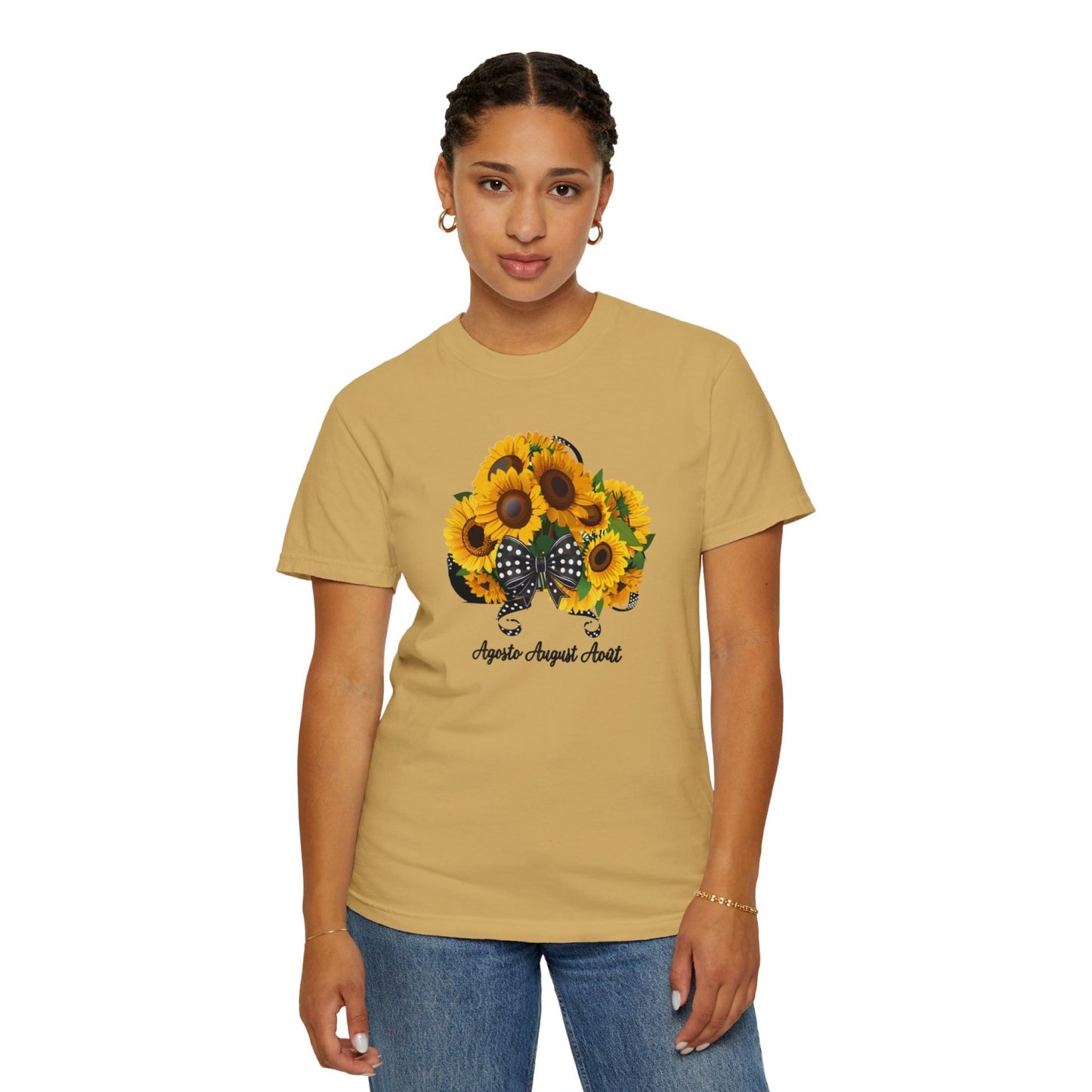 August Inspired Floral T-Shirt Featuring Sunflowers Bouquet