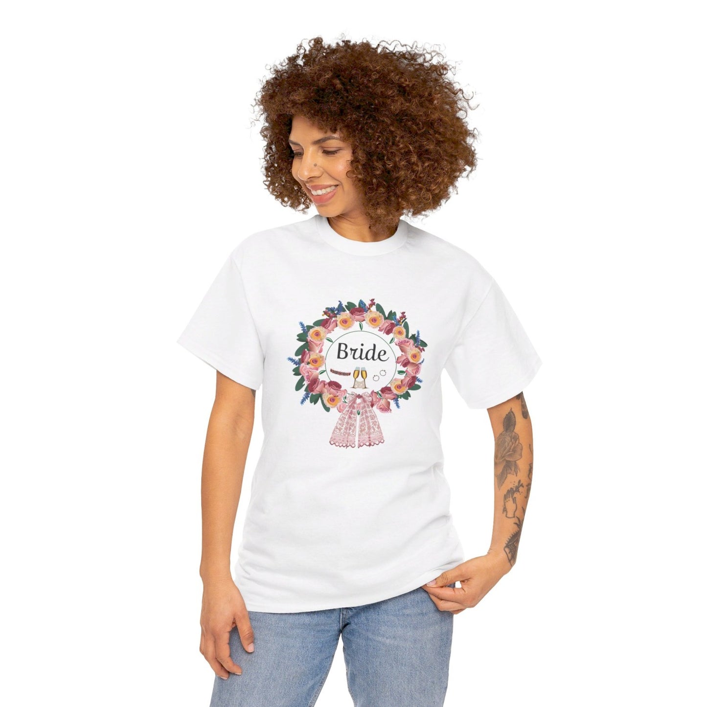 Bride Floral Wreath Heavy Cotton Bachelorette Party Tee