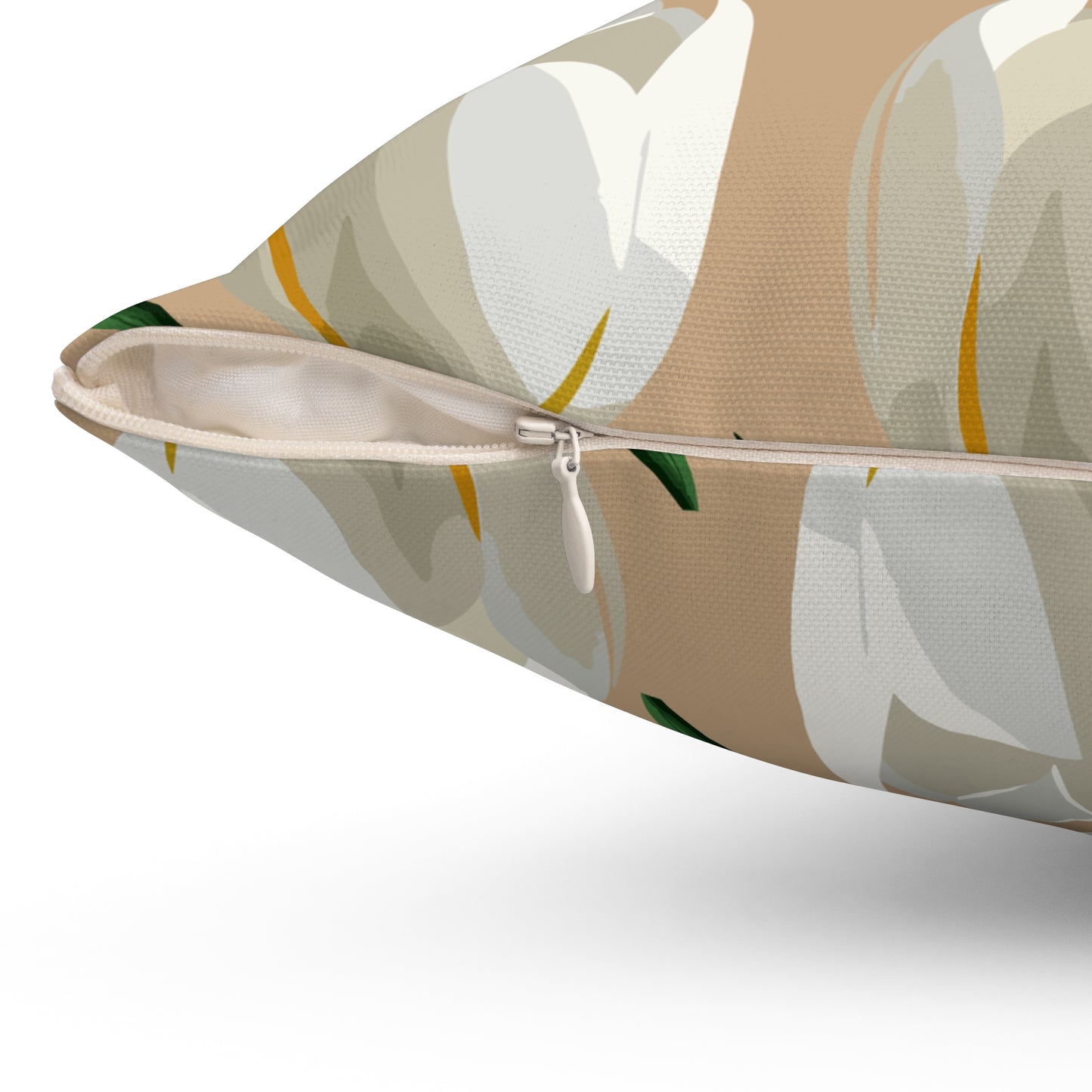 White Tulips and Sand Spun Polyester Square Pillow