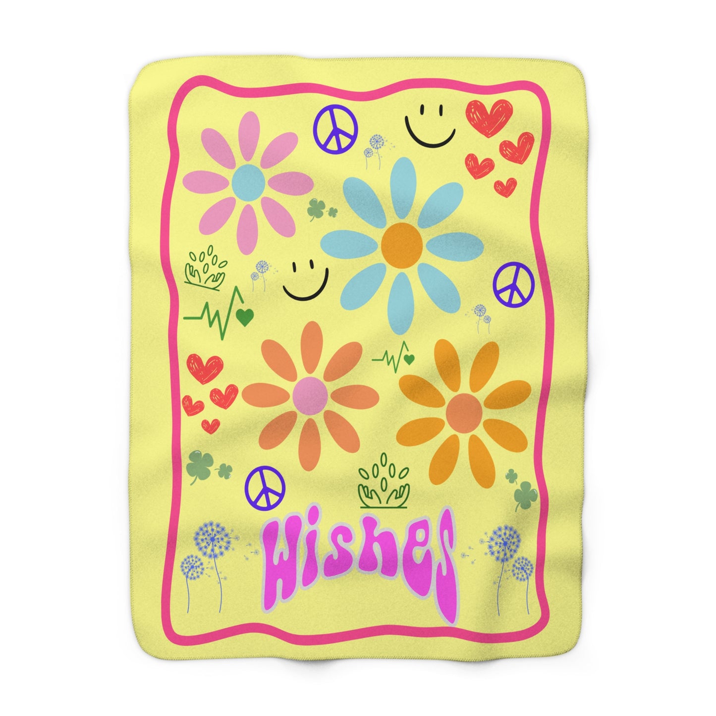 Bohemian Inspired Floral Sherpa Fleece Blanket